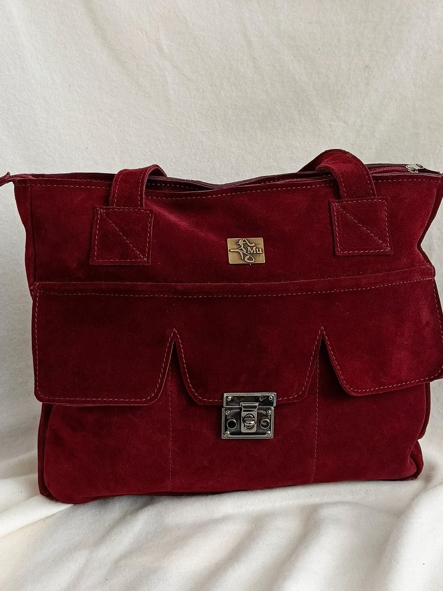women suede bag, made of genuine leather, laptop bag