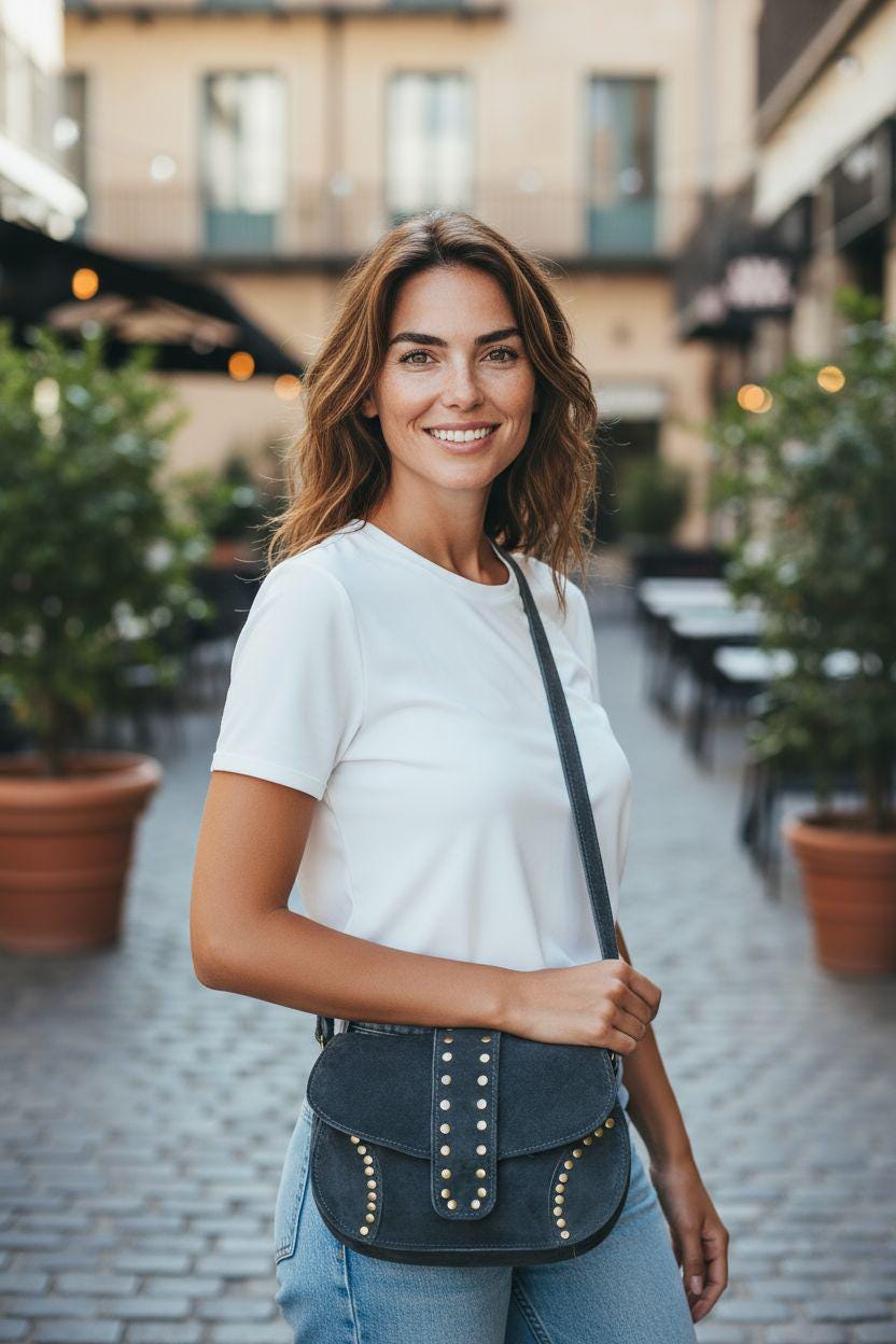 Women's shoulder bag made of genuine suede leather - görsel 6