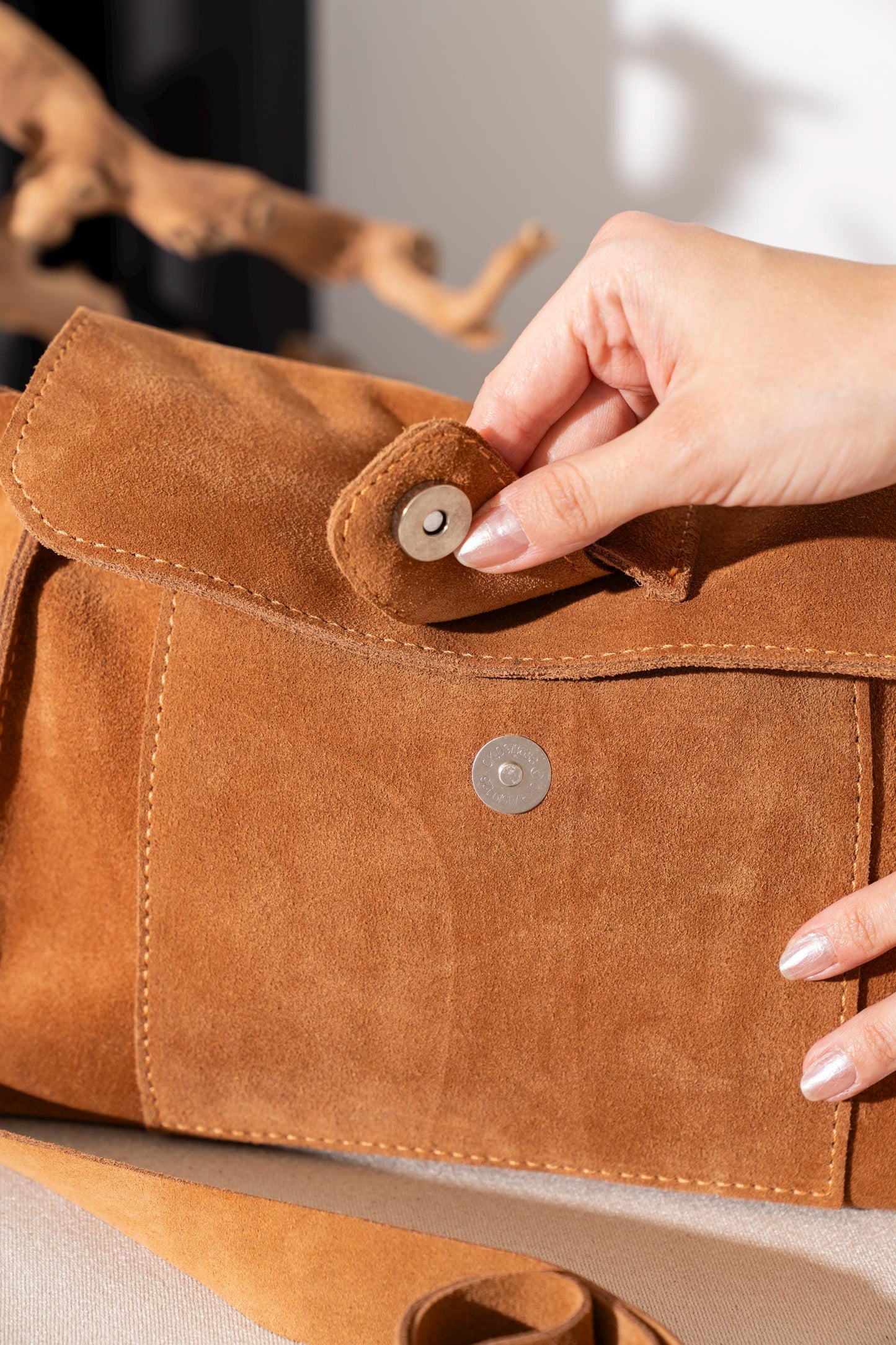 Suede Leather Crossbody Bag: Tan Genuine Leather, Short & Long Straps