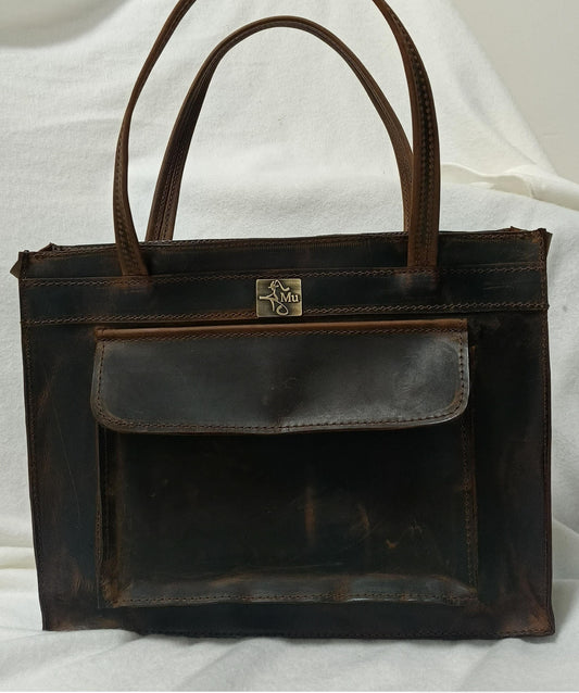 Genuine Leather Tote Bag: Nagada Design, Long & Short Handles