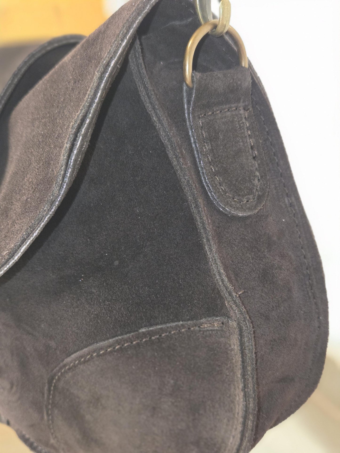Genuine Dark Brown Leather Shoulder Bag, Women's Handbag, Inner Outer Pockets.