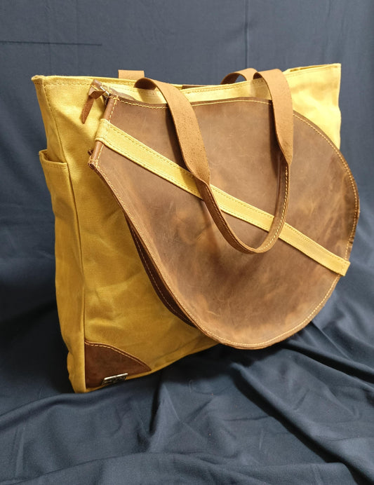 Genuine leather and canvas fabric combination special design tennis bag