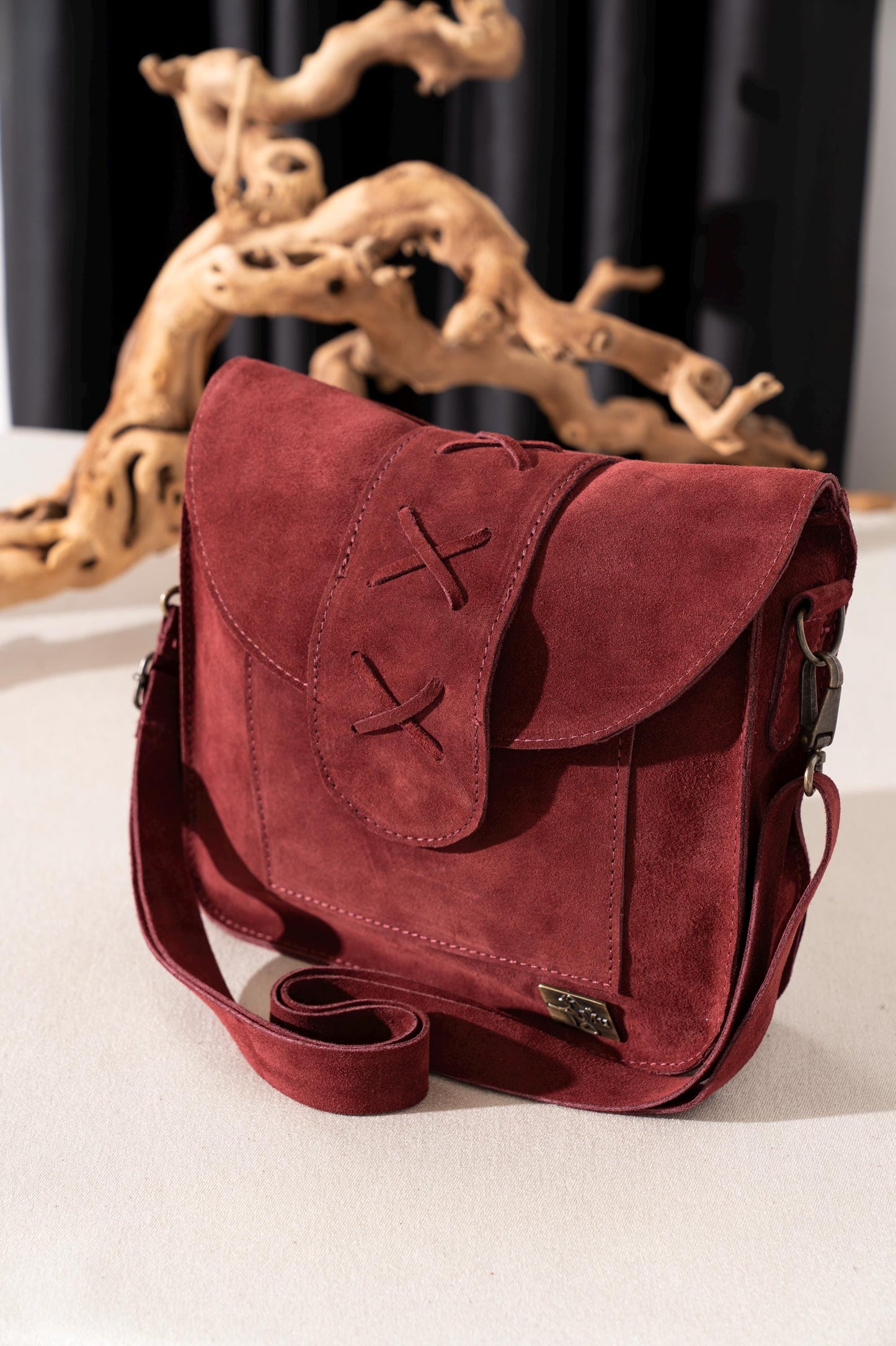 Genuine Leather Suede Crossbody Bag: Magnetic Closure