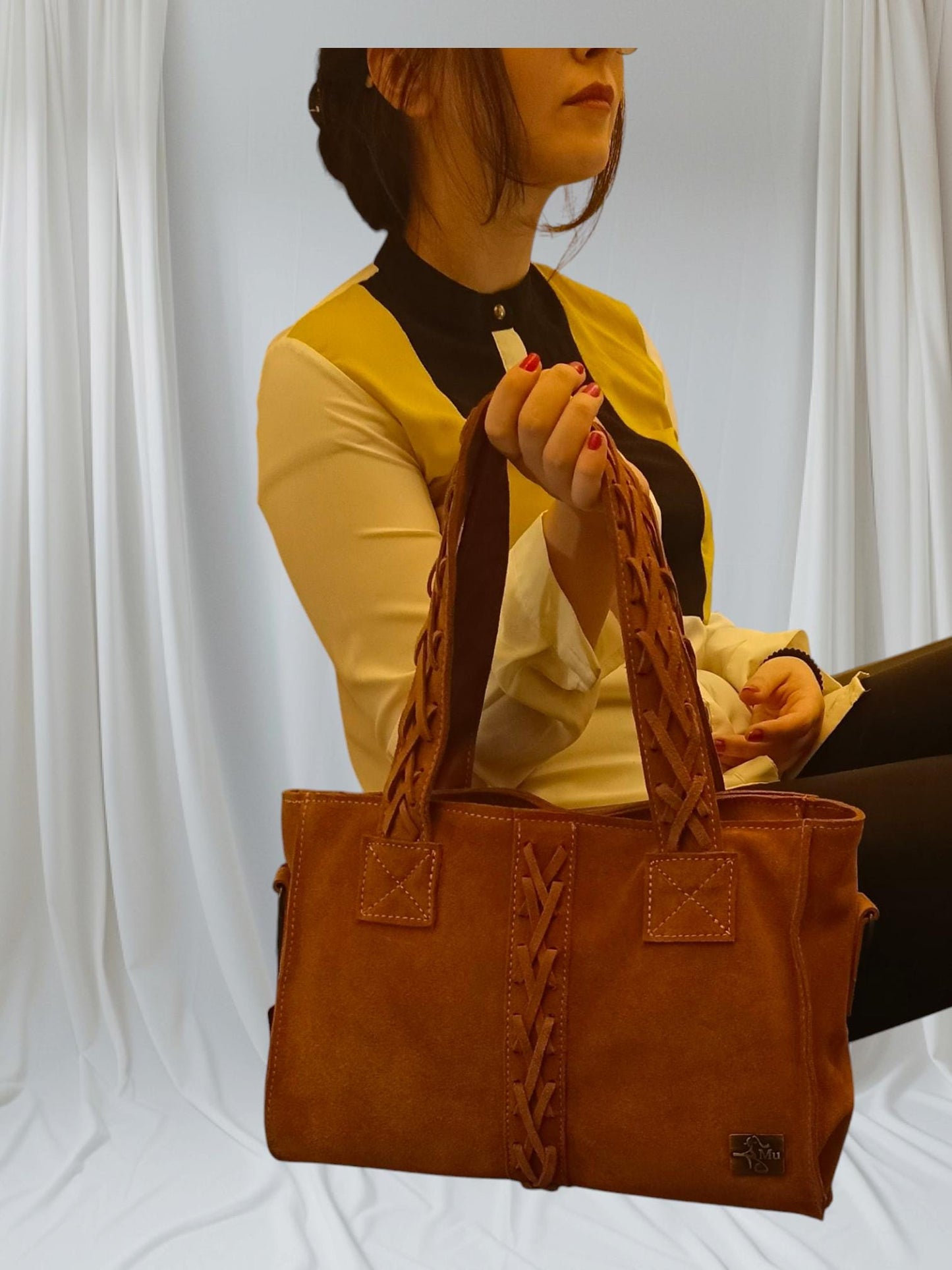 Handmade Suede Leather Tan Satchel Bag: Designer Shoulder Bag