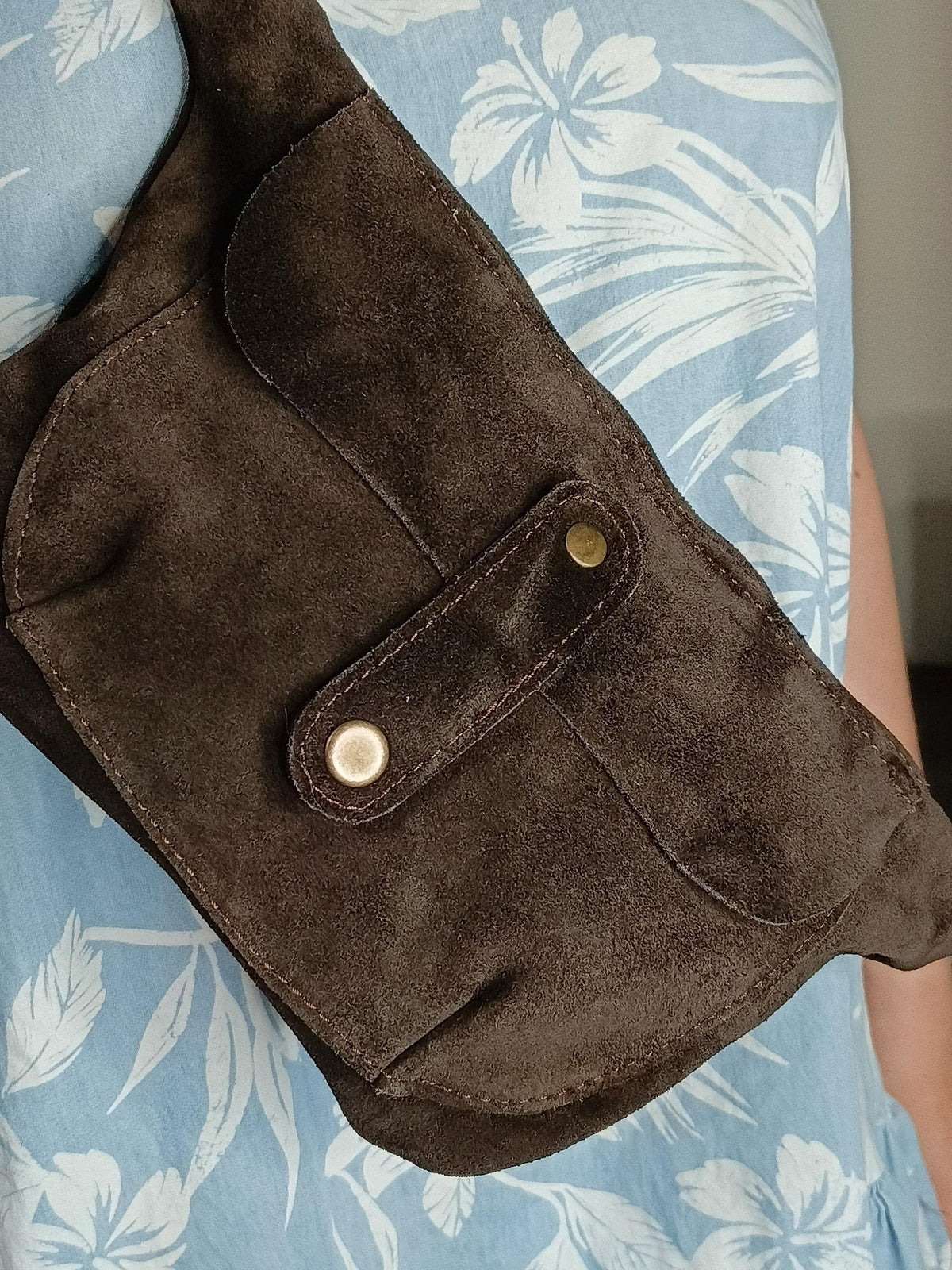 women's crossbody waist bag, real suede leather - görsel 3