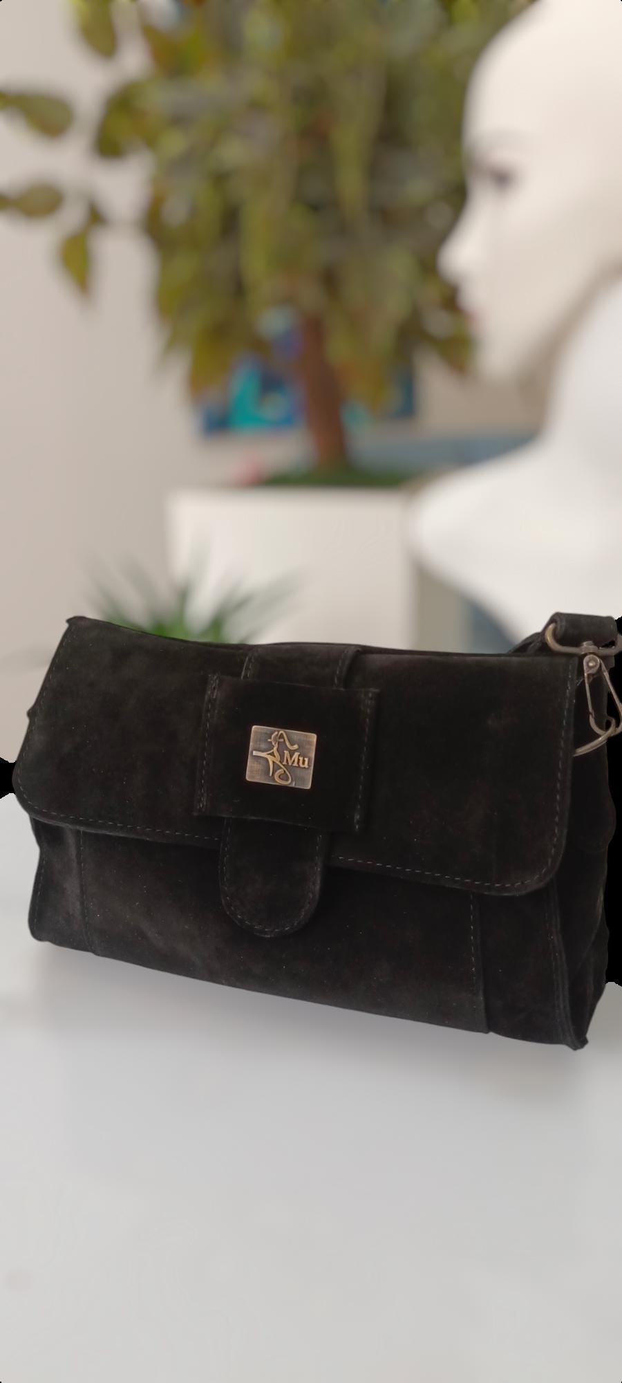Women's suede bag model name kephren black ,made of genuine leather