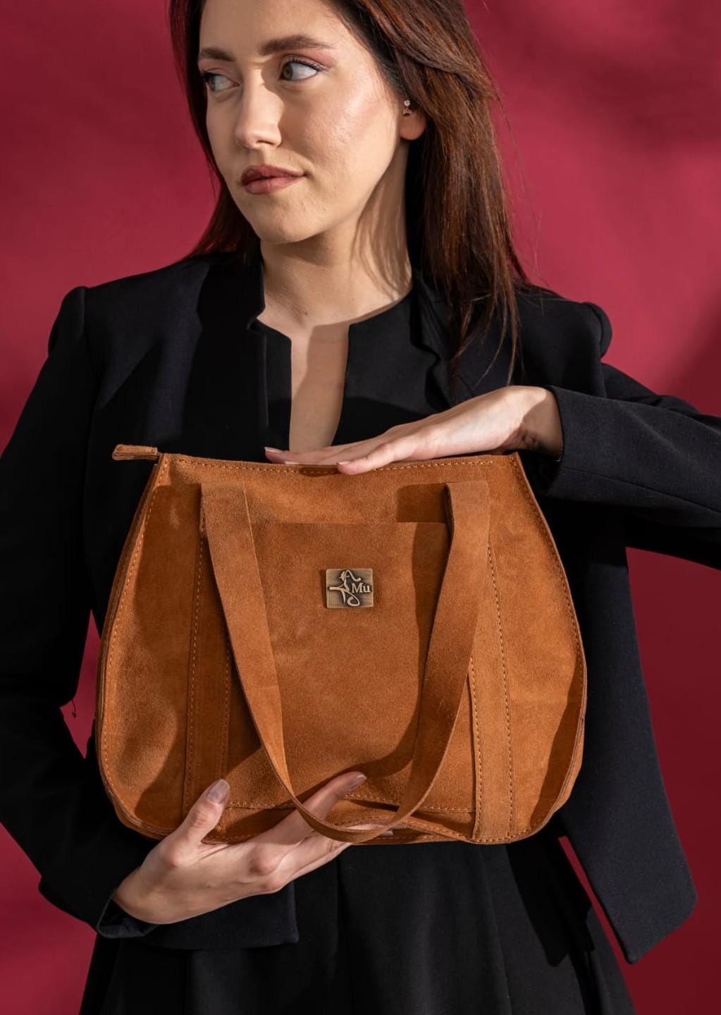 Genuine leather suede bag, shoulder strap, unlined product, special design.