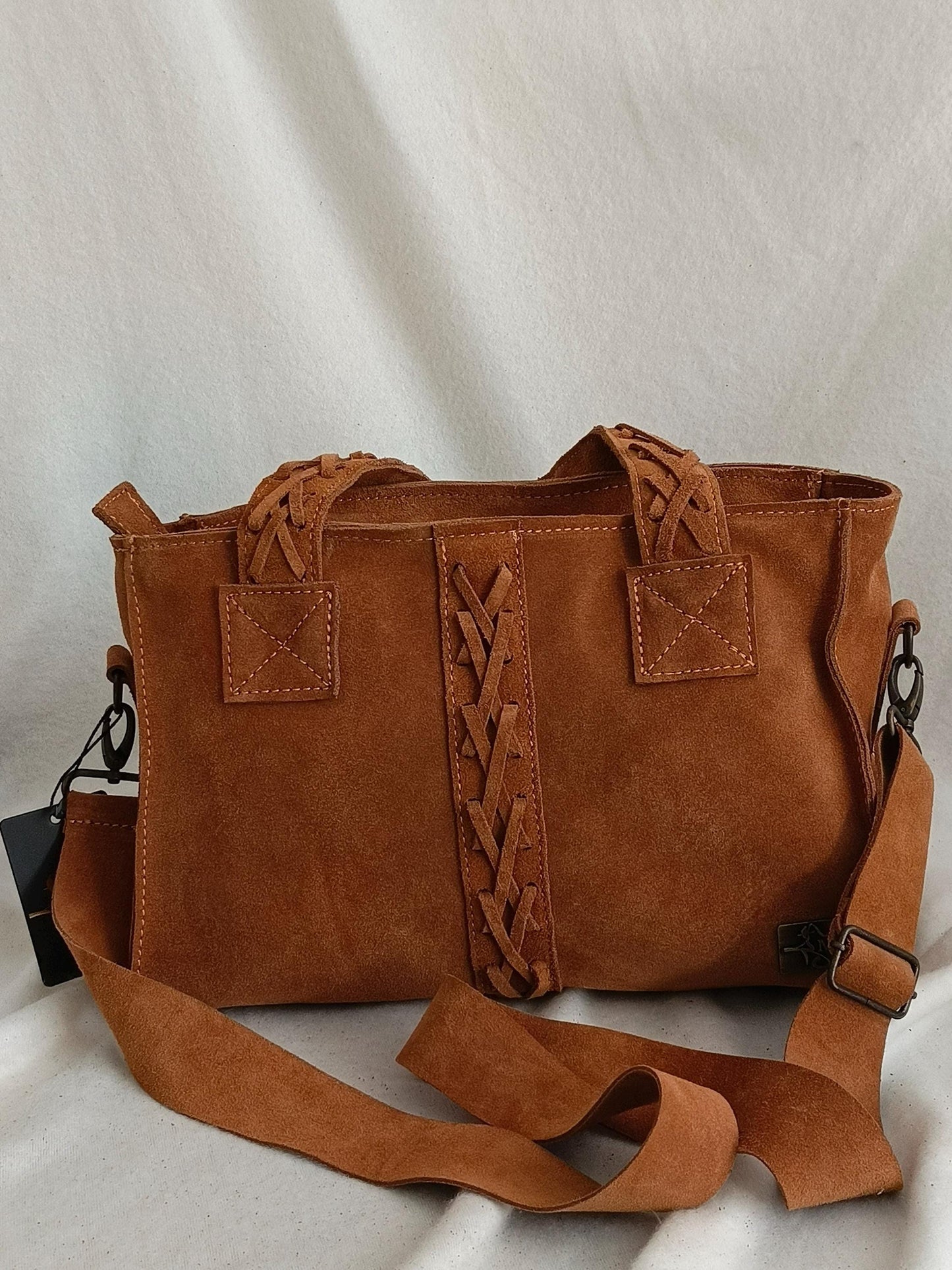 Handmade Suede Leather Tan Satchel Bag: Designer Shoulder Bag