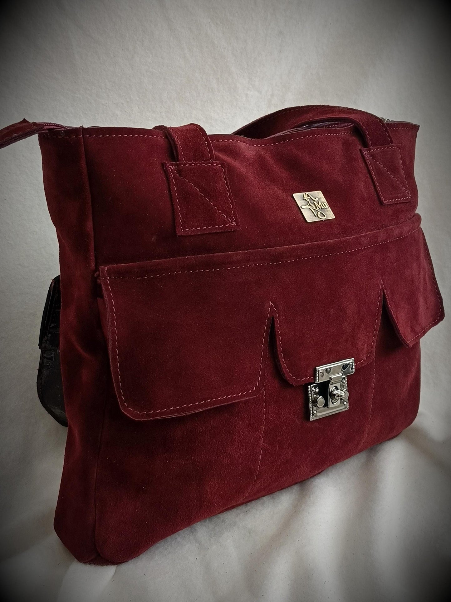 women suede bag, made of genuine leather, laptop bag