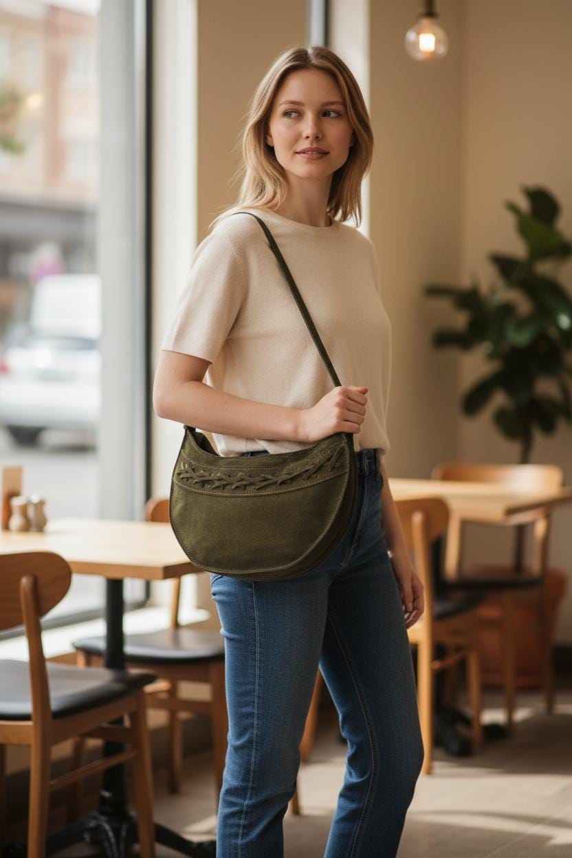 Suede women's handbag, made of genuine leather.