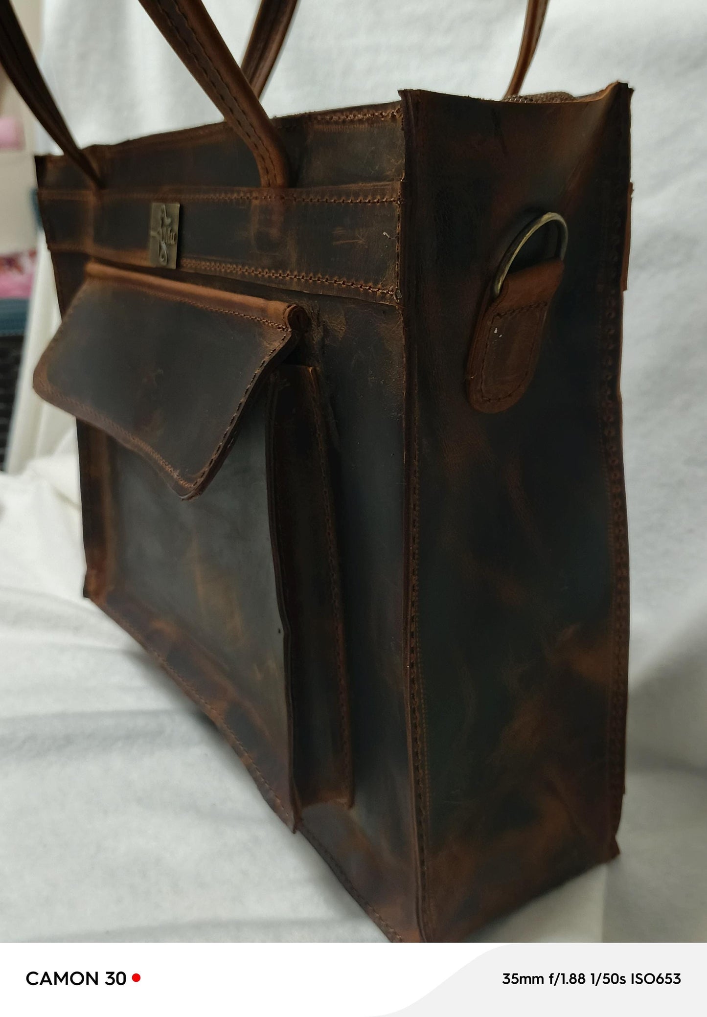 Genuine Leather Tote Bag: Nagada Design, Long & Short Handles