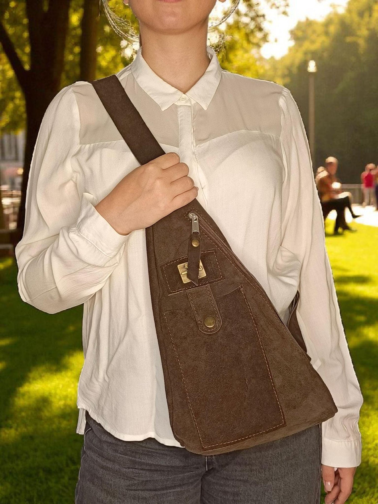 Shoulder bag made of genuine suede leather