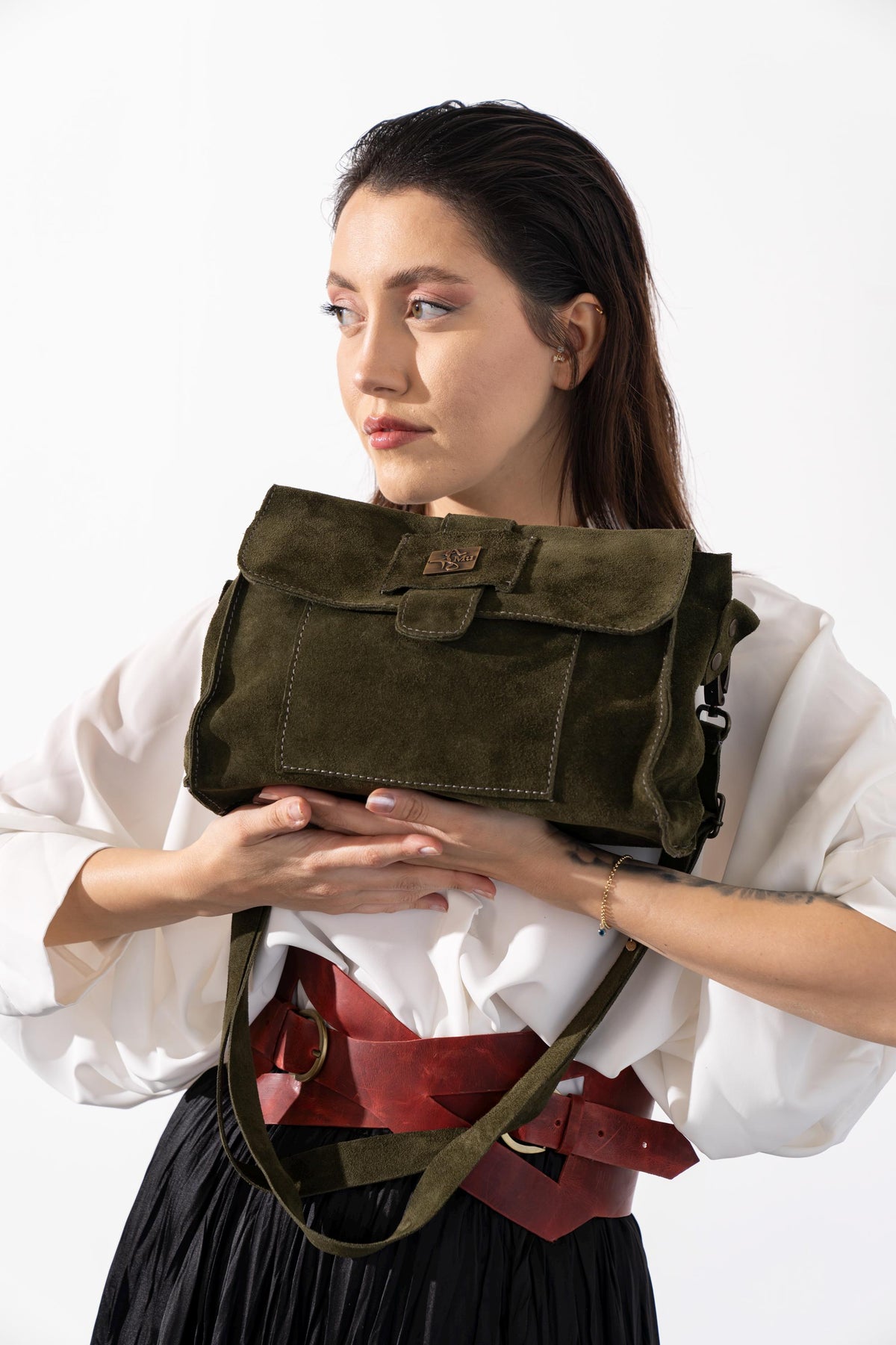 Women's bag 100% genuine leather, long and short strap, pocket model - görsel 4