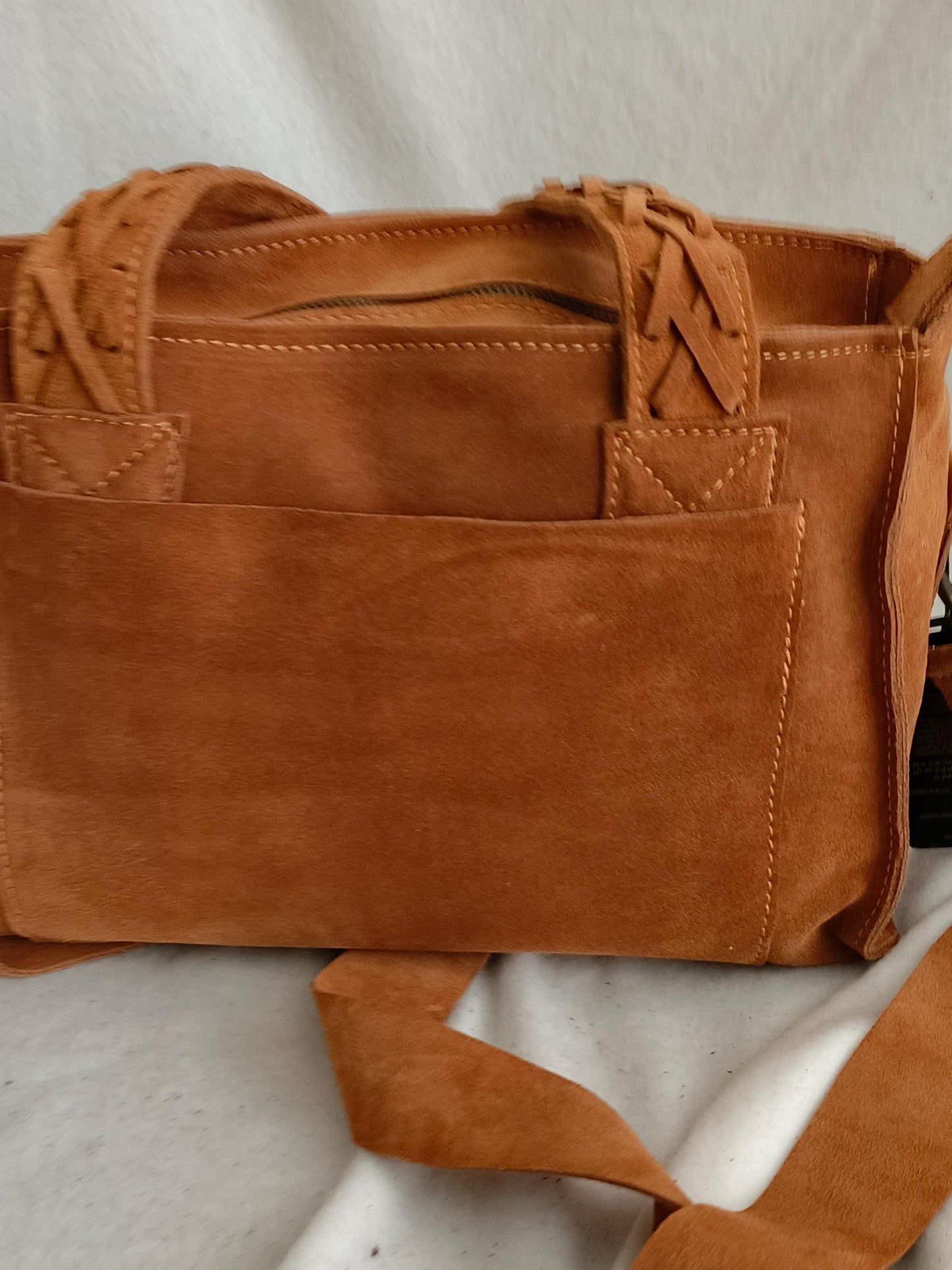 Handmade Suede Leather Tan Satchel Bag: Designer Shoulder Bag