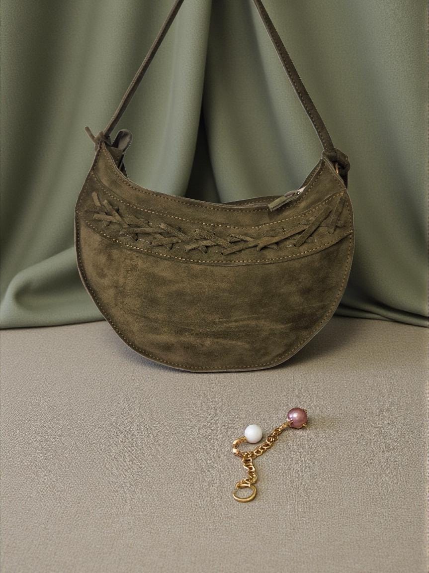 Suede women's handbag, made of genuine leather.