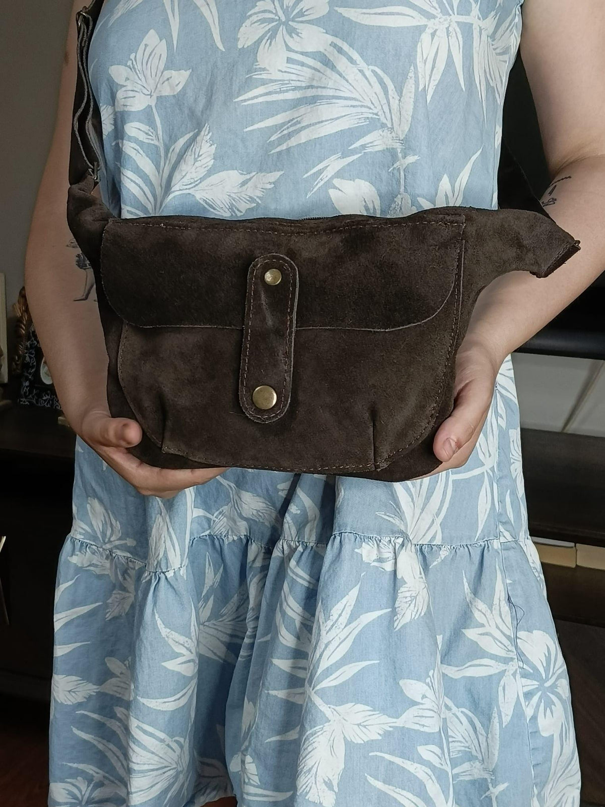 women's crossbody waist bag, real suede leather - görsel 6