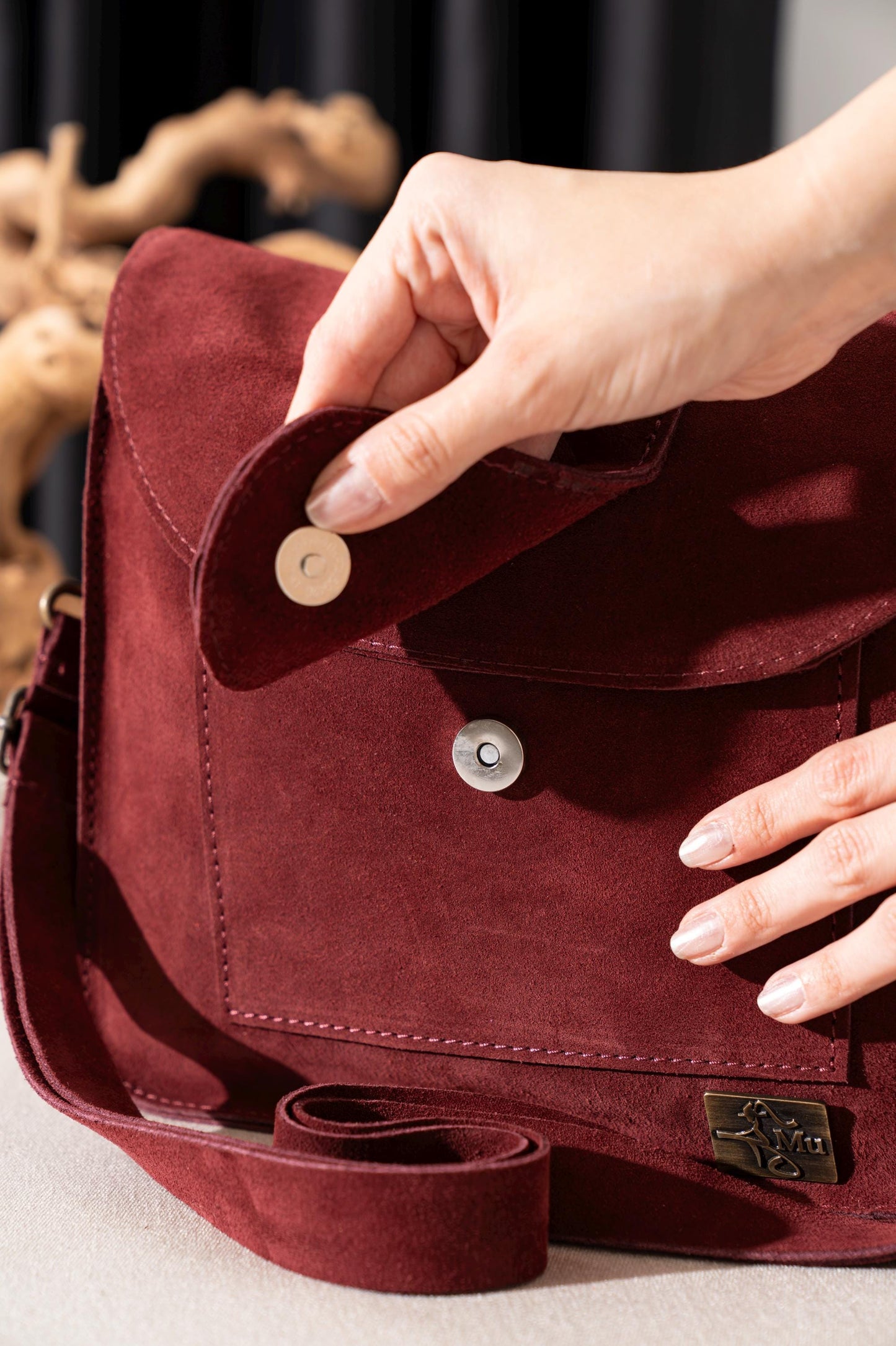 women suede bag,real leather,name bastet,burgundy color,suede