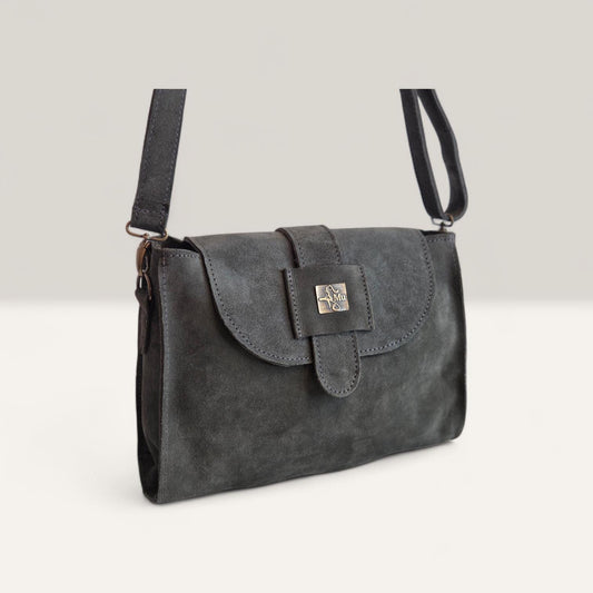 Women's suede handbag, made of genuine leather