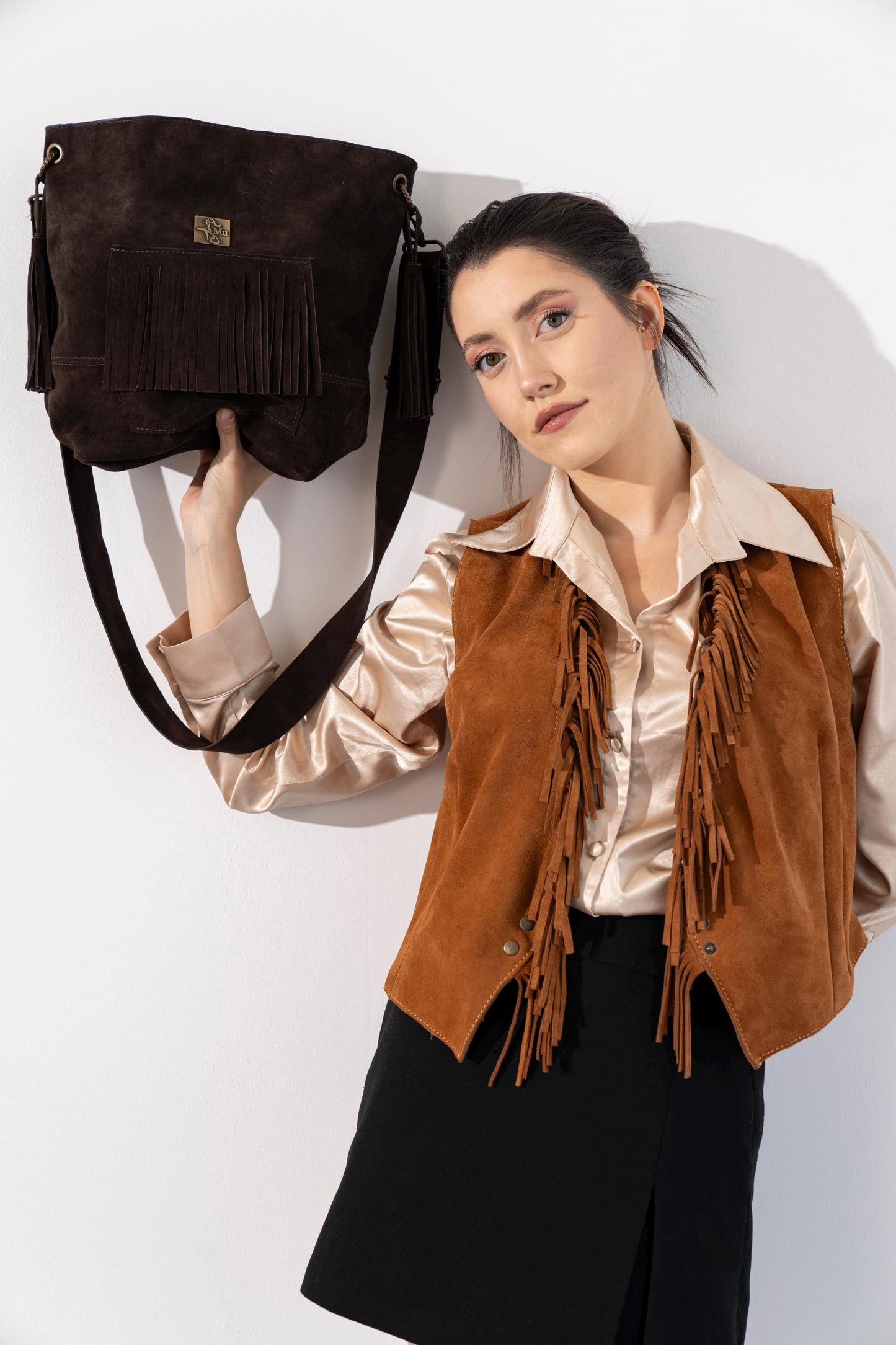 Genuine Leather Shoulder Bag: Fringe Design, Long & Short Straps