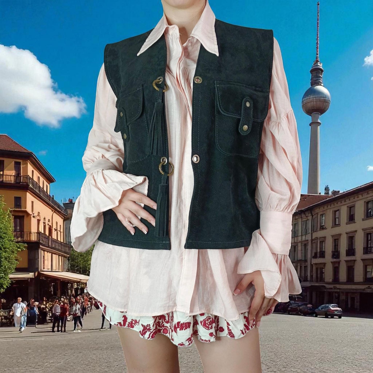 Real suede leather women's vest