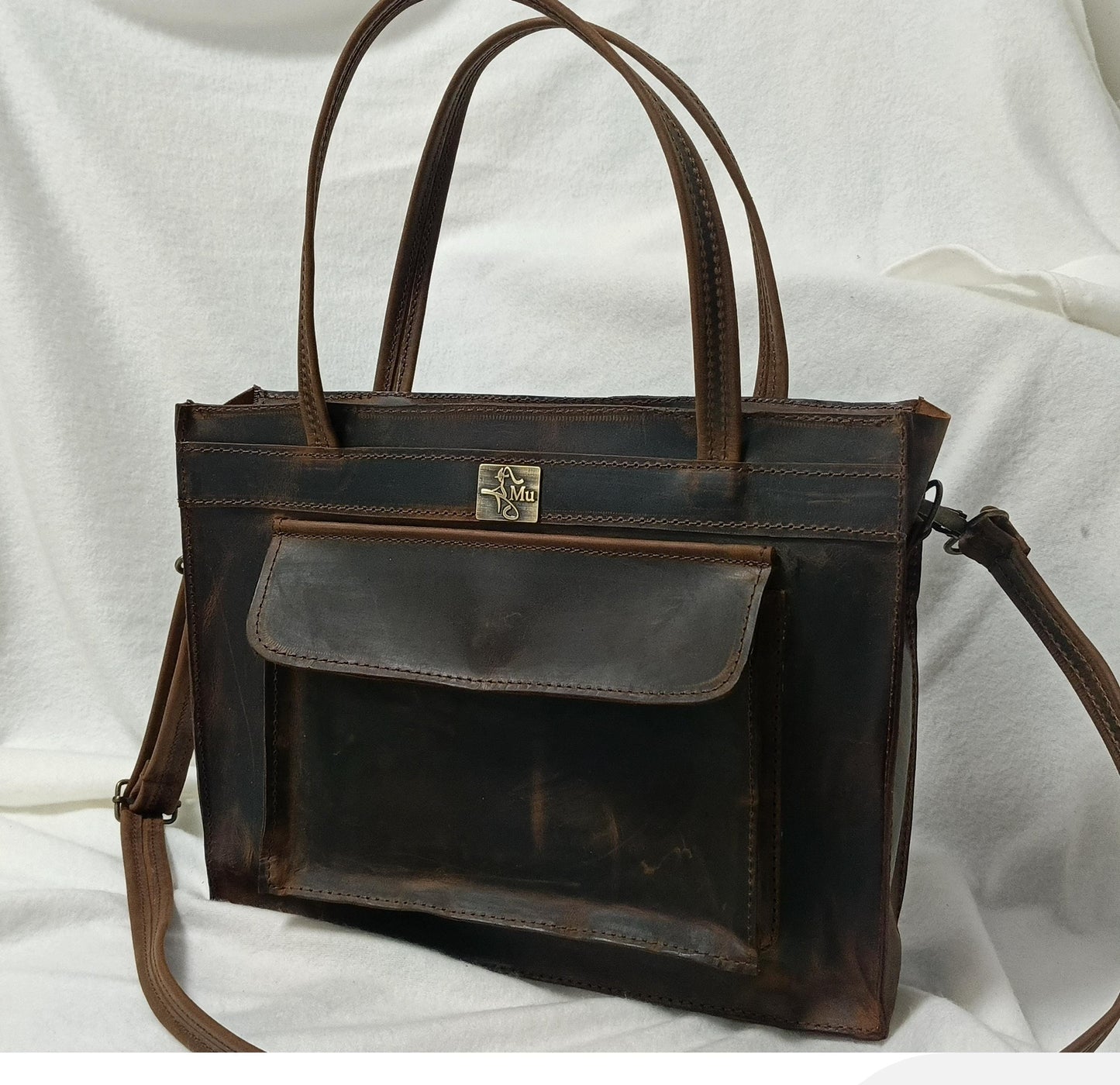 Genuine Leather Tote Bag: Nagada Design, Long & Short Handles