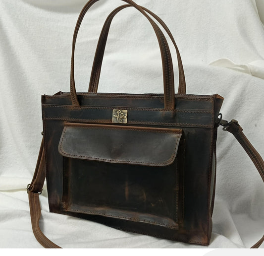 Genuine Leather Tote Bag: Nagada Design, Long & Short Handles