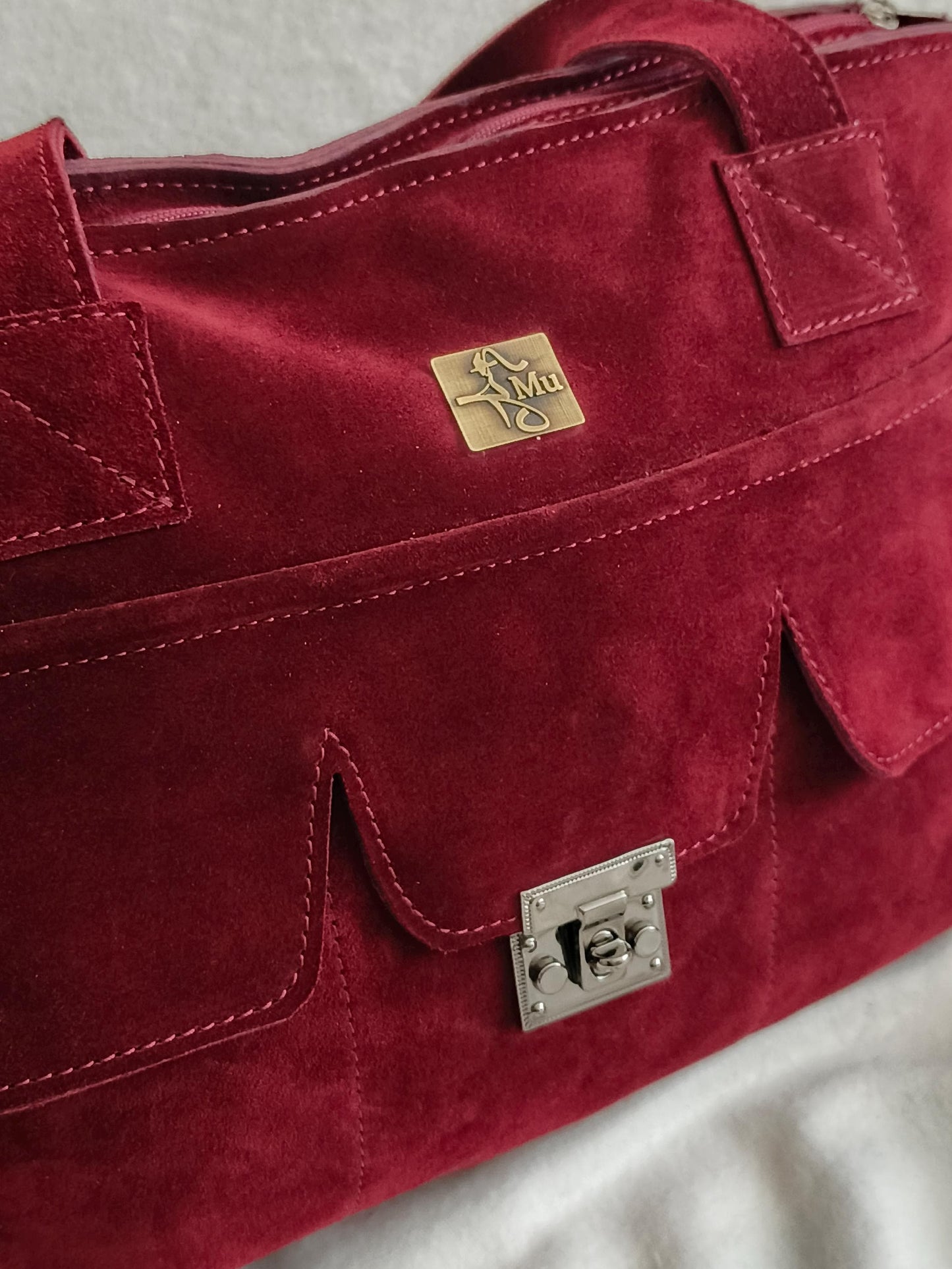 women suede bag, made of genuine leather, laptop bag
