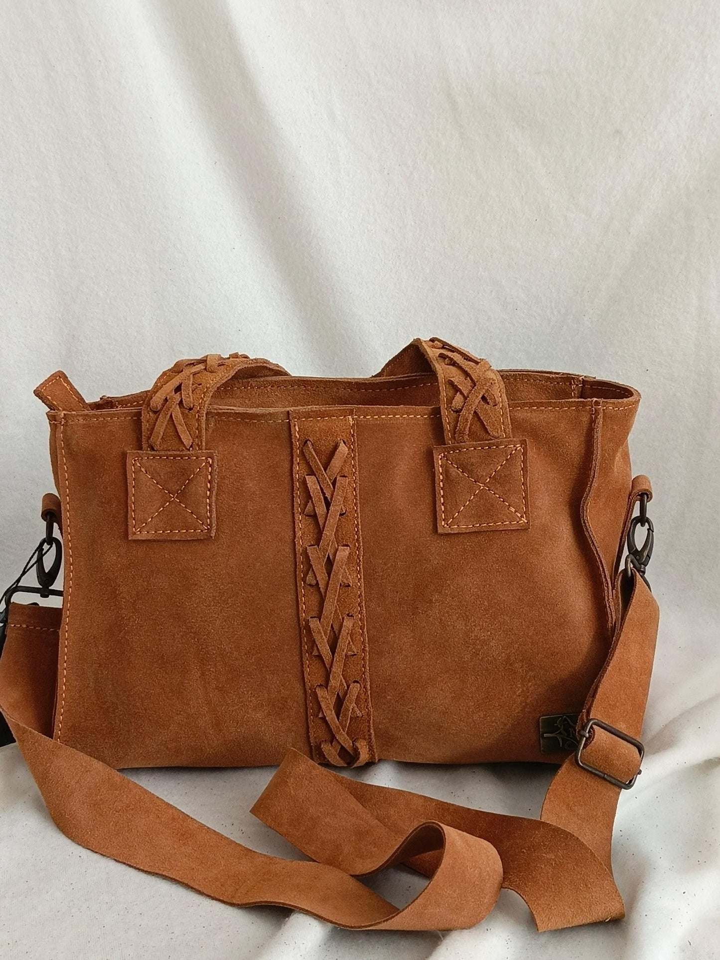 Handmade Suede Leather Tan Satchel Bag: Designer Shoulder Bag