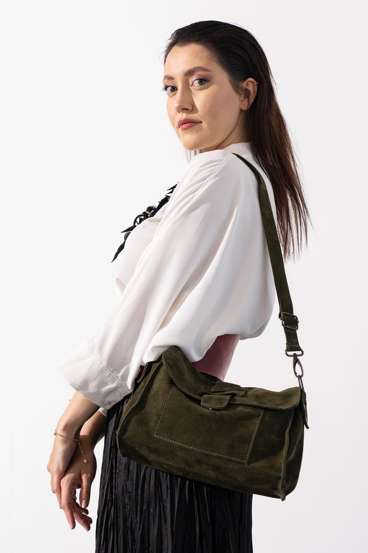 Women's bag 100% genuine leather, long and short strap, pocket model - görsel 5