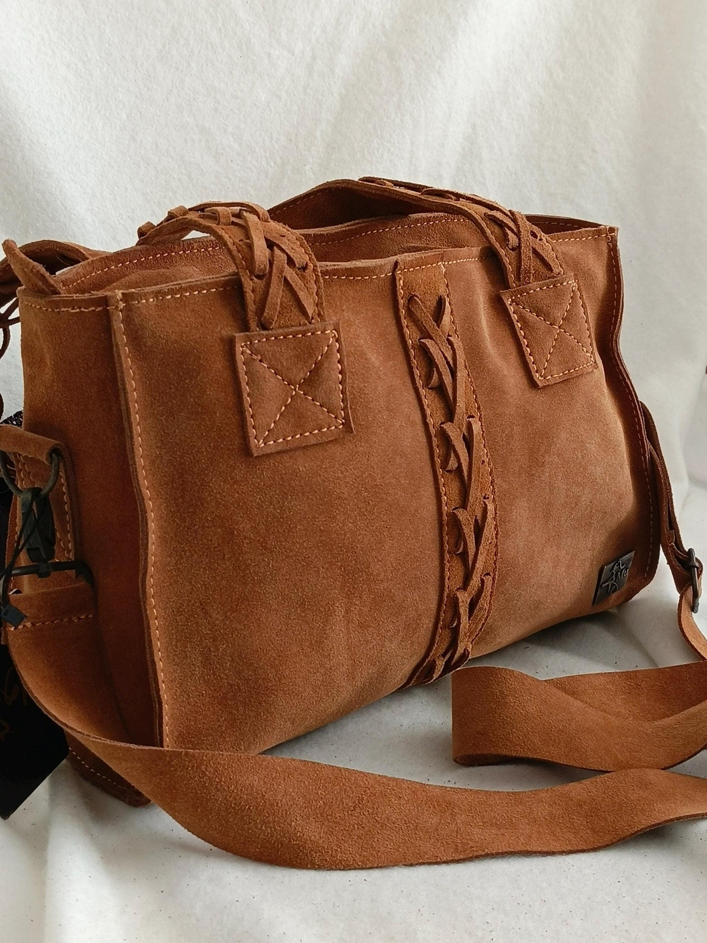 Handmade Suede Leather Tan Satchel Bag: Designer Shoulder Bag