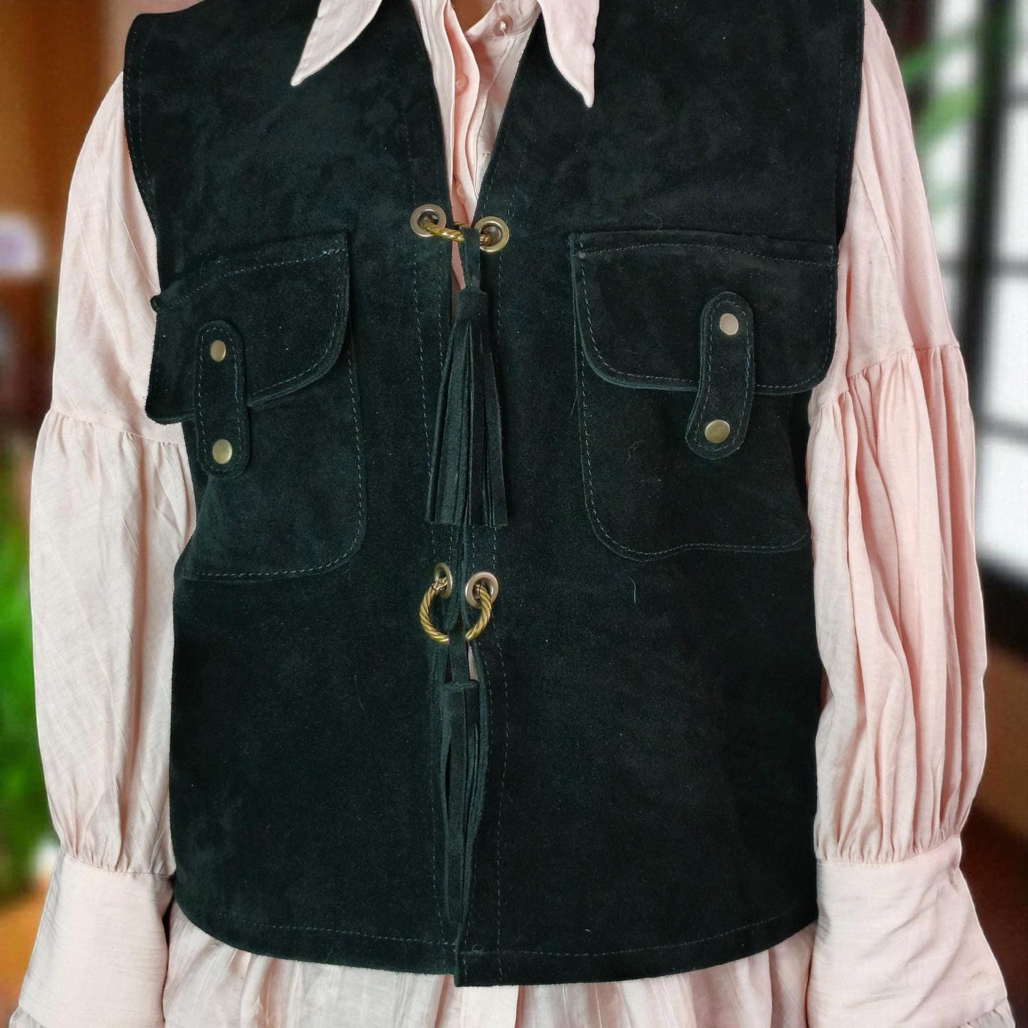 Real suede leather women's vest
