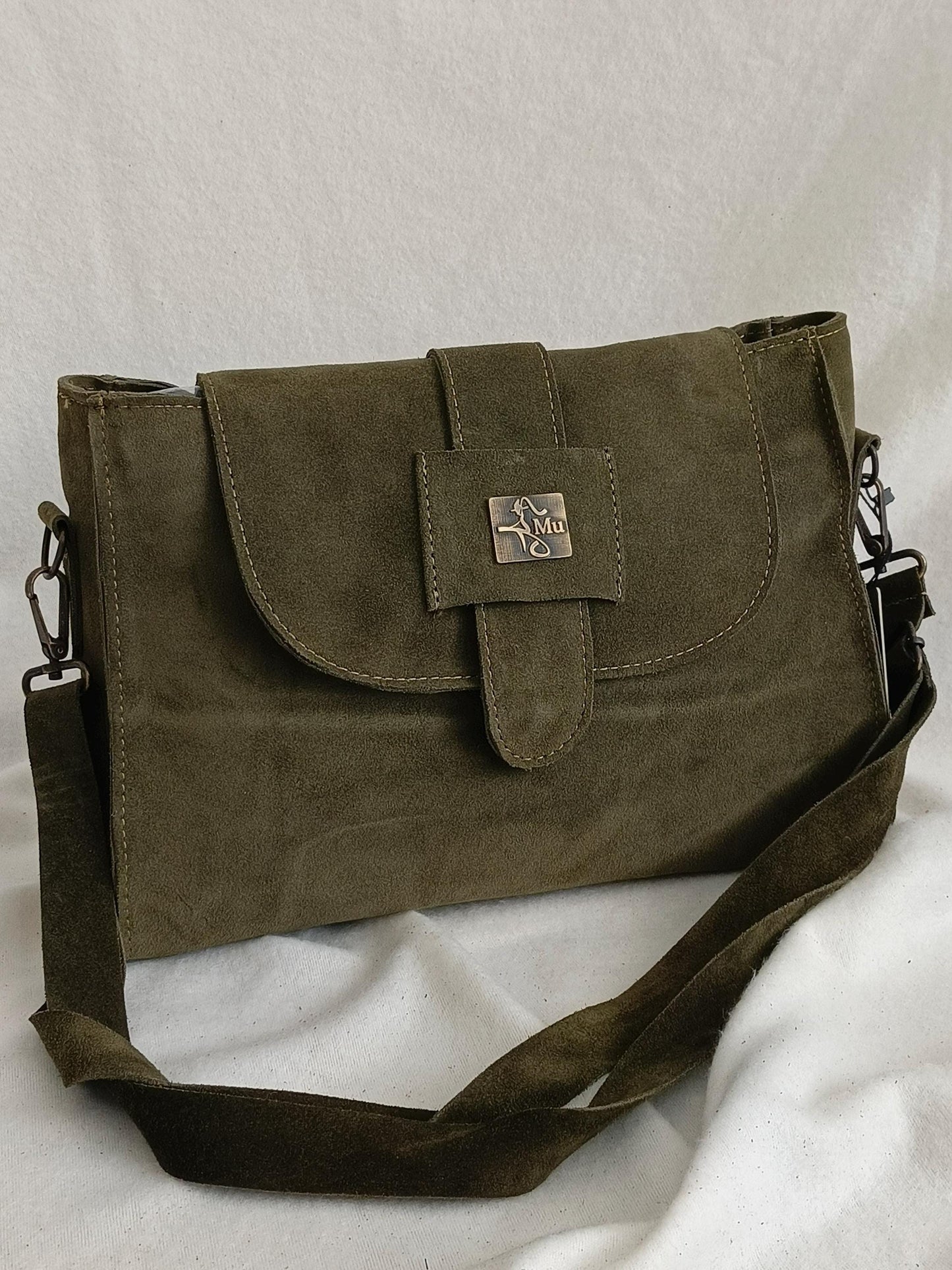 Women's suede handbag, made of genuine leather