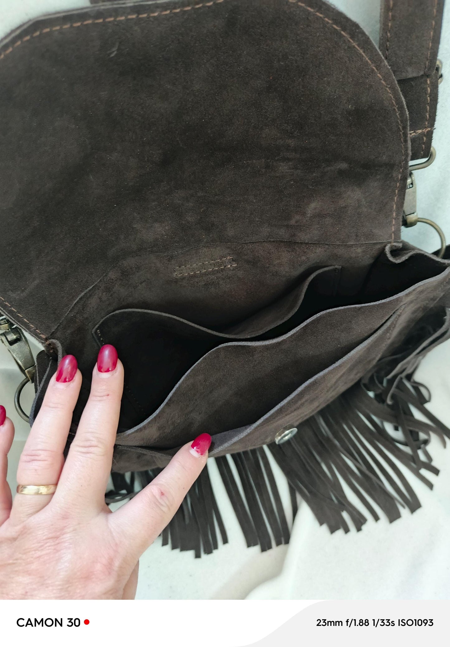 Suede Fringe Shoulder Bag: Dark Brown Leather Tote