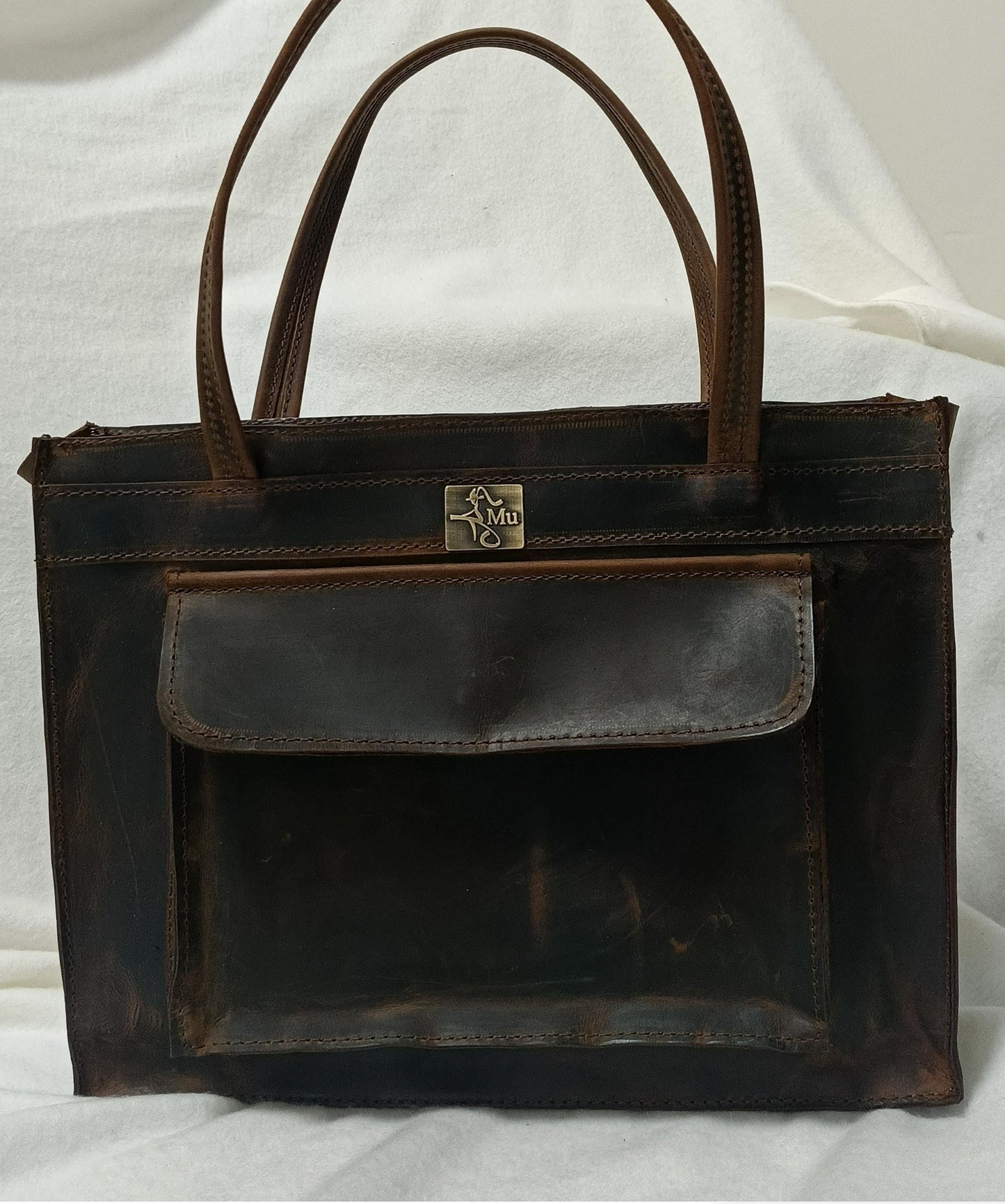 Genuine Leather Tote Bag: Nagada Design, Long & Short Handles