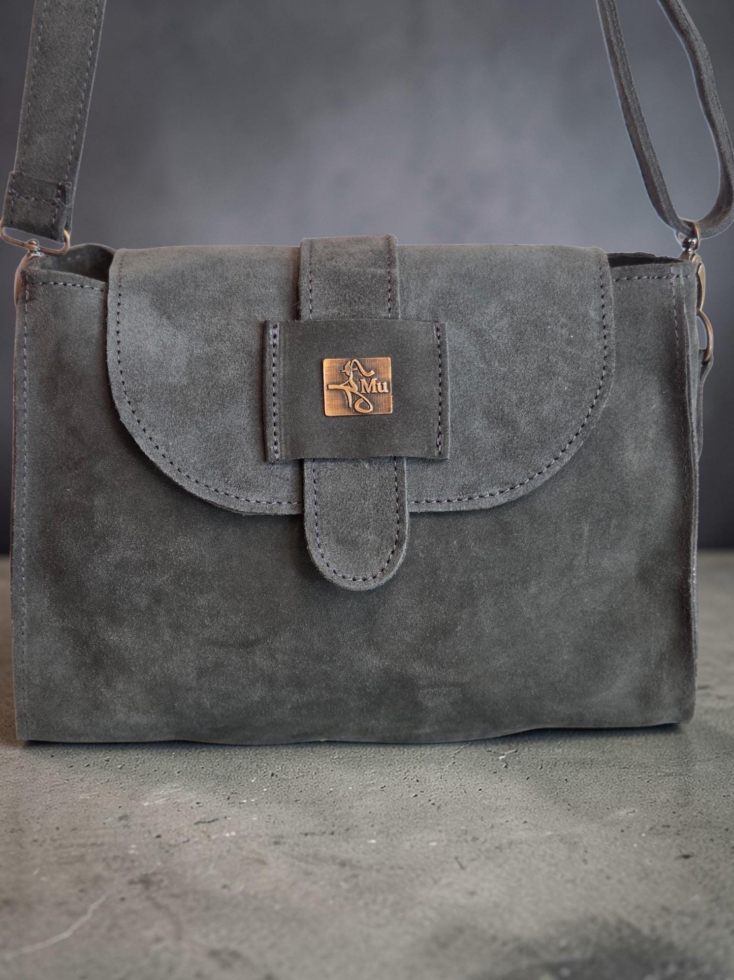 Women's suede handbag, made of genuine leather