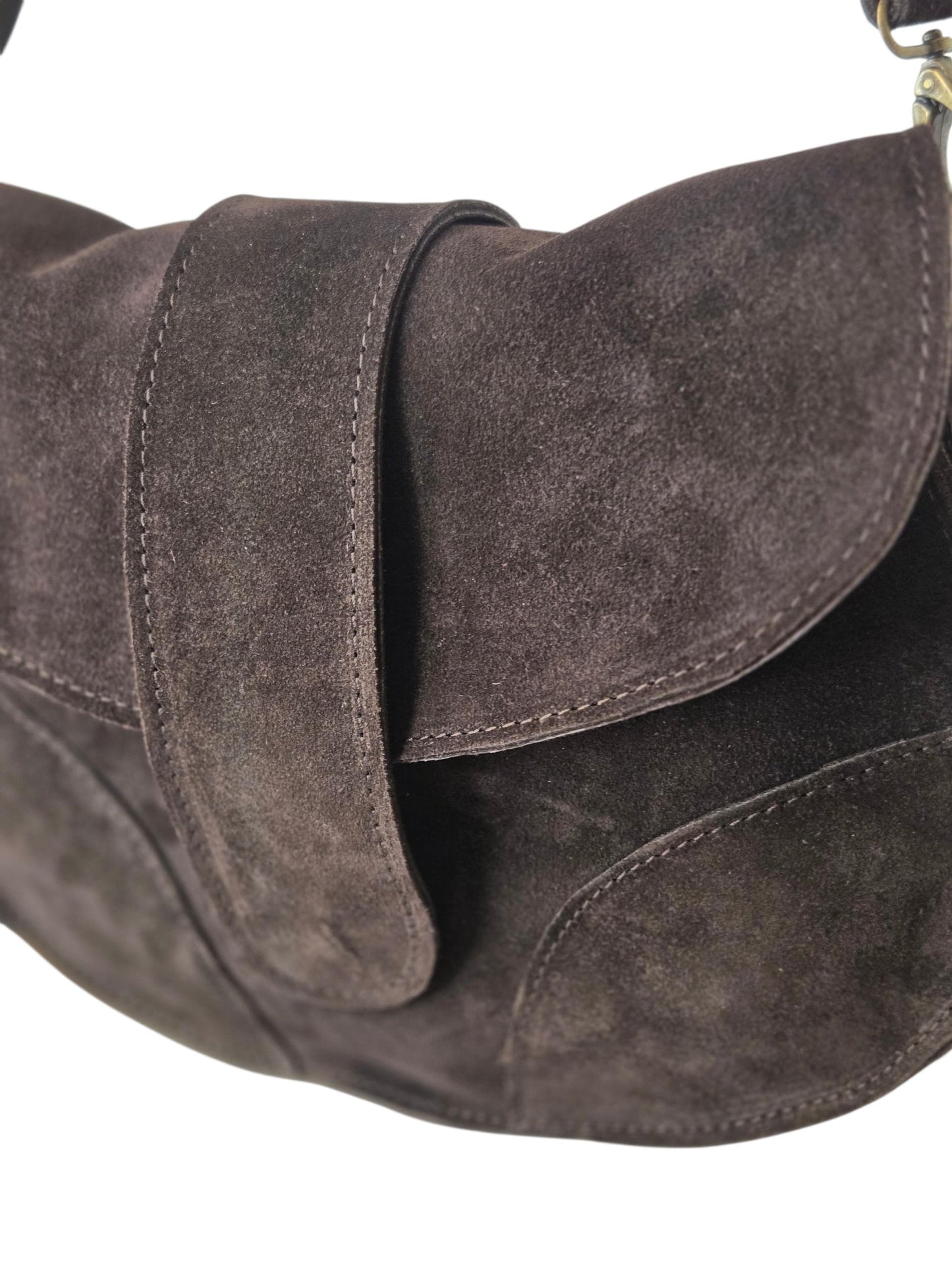 Genuine Dark Brown Leather Shoulder Bag, Women's Handbag, Inner Outer Pockets.