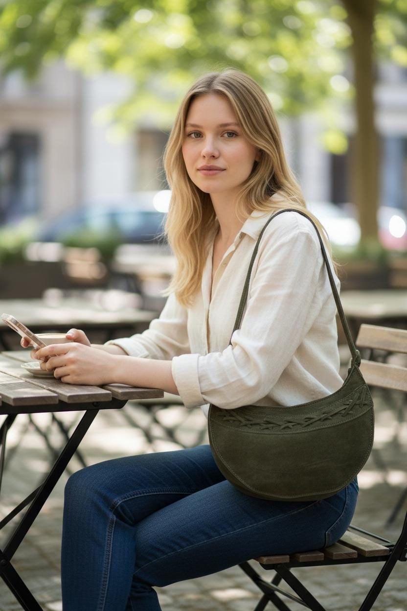Suede women's handbag, made of genuine leather.