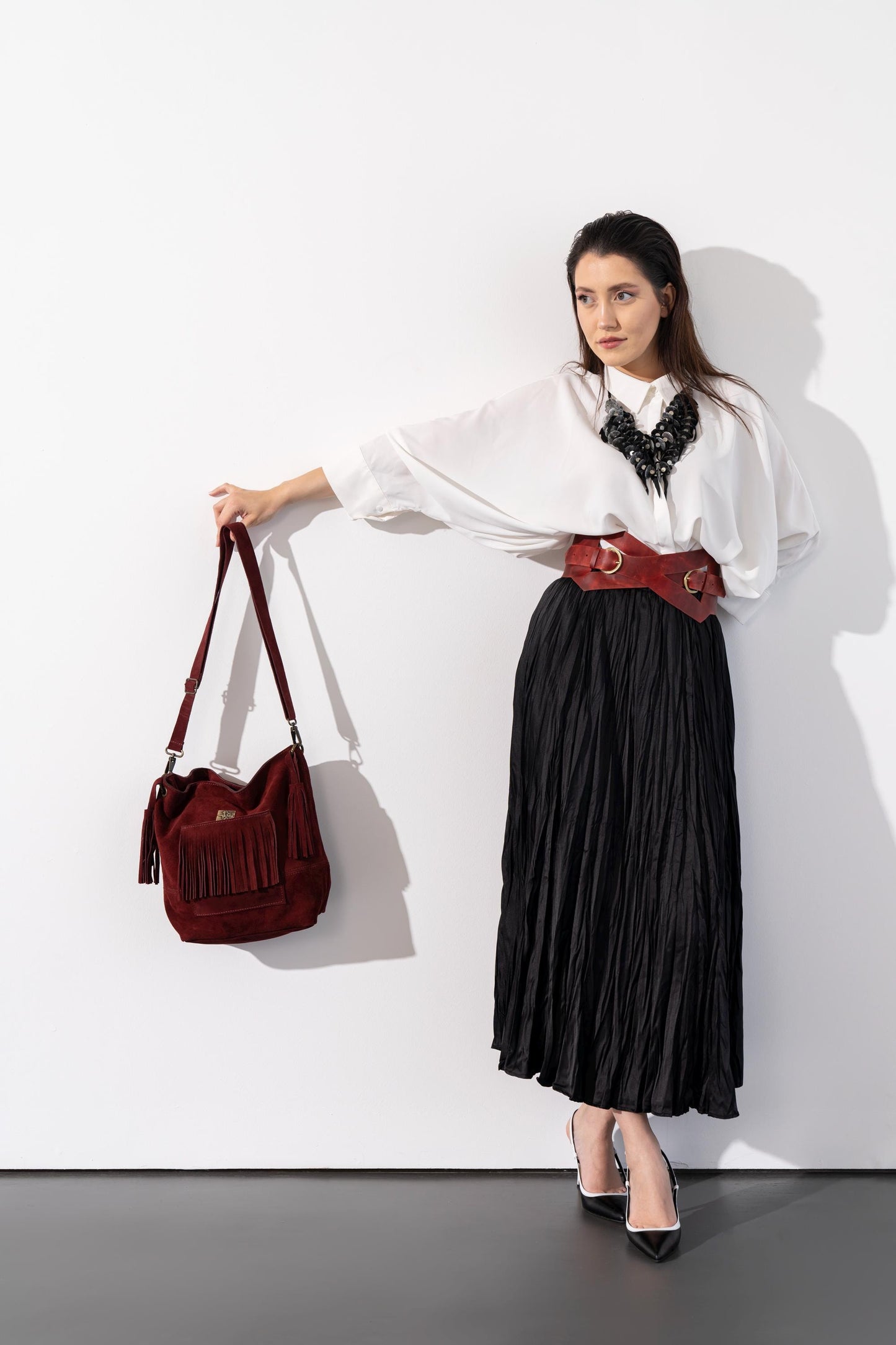 Genuine Leather Fringe Shoulder Bag - Meritaten
