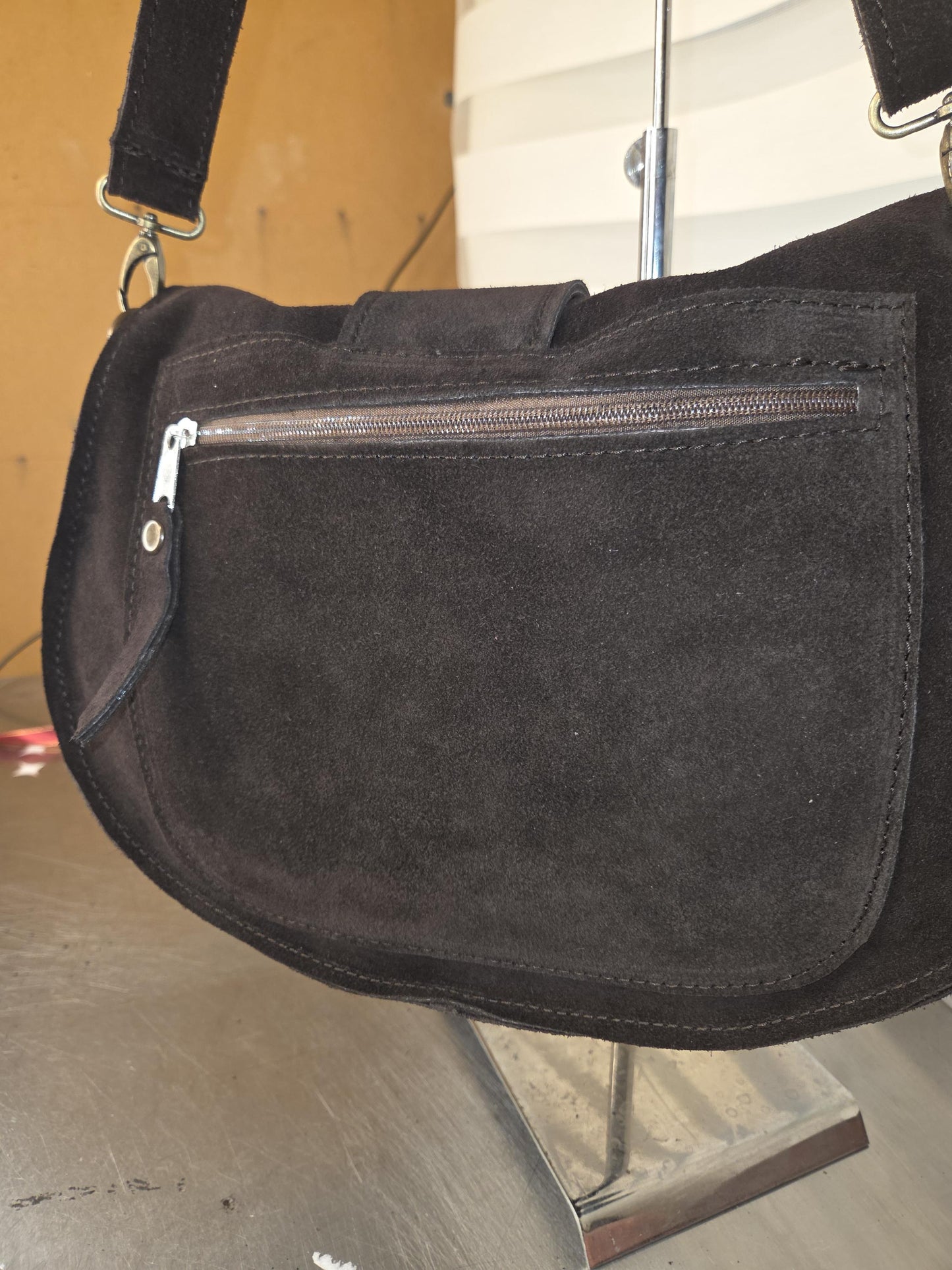 Genuine Dark Brown Leather Shoulder Bag, Women's Handbag, Inner Outer Pockets.