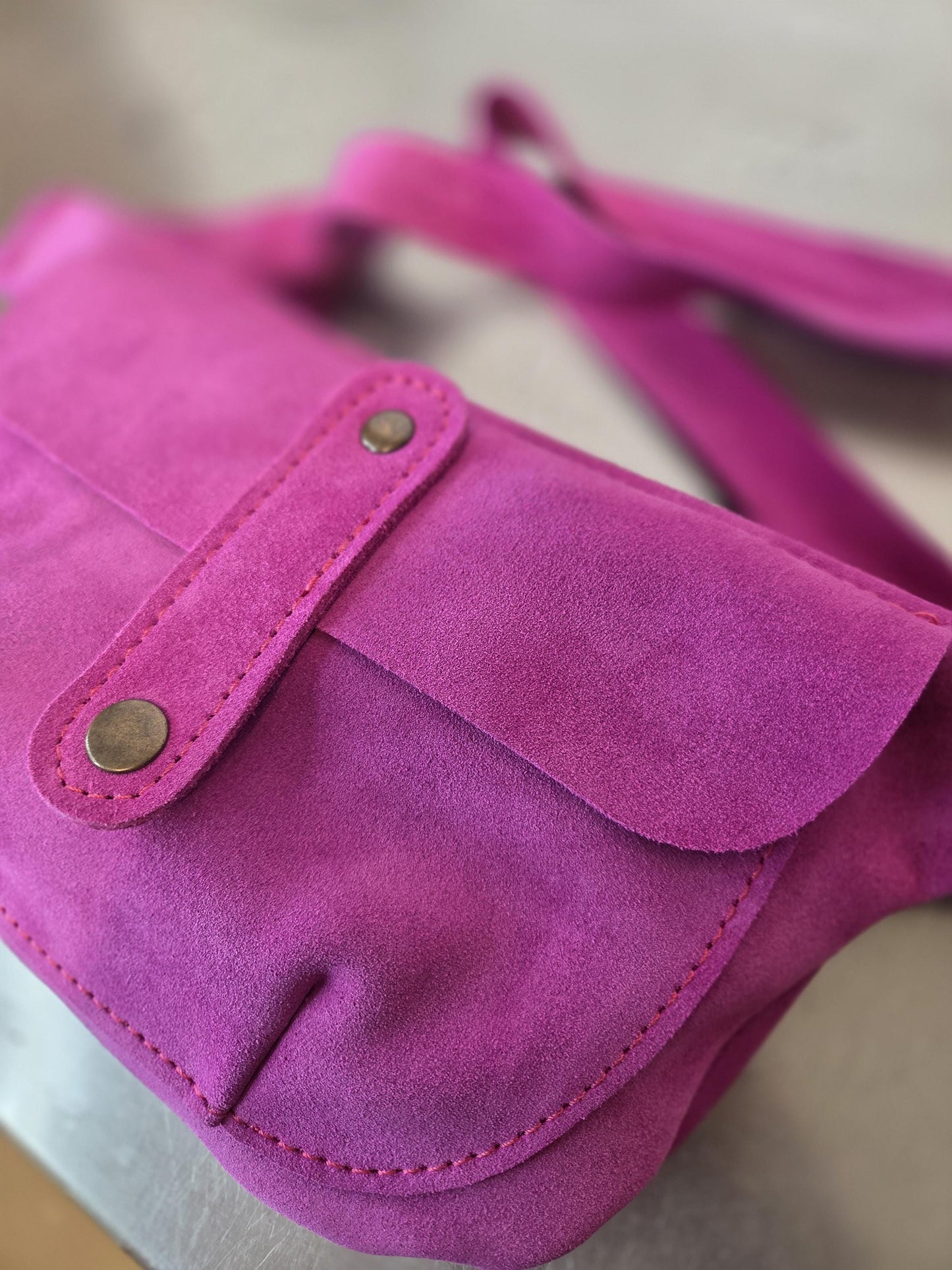 Genuine leather women's handbag, pink handbag, fanny pack