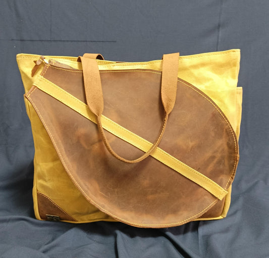 Genuine leather and canvas fabric combination special design tennis bag