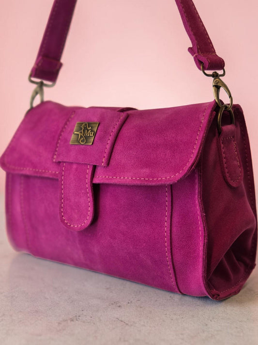 Pink Suede Leather Women's Bag, Stylish Daily Accessory (28*19 cm).