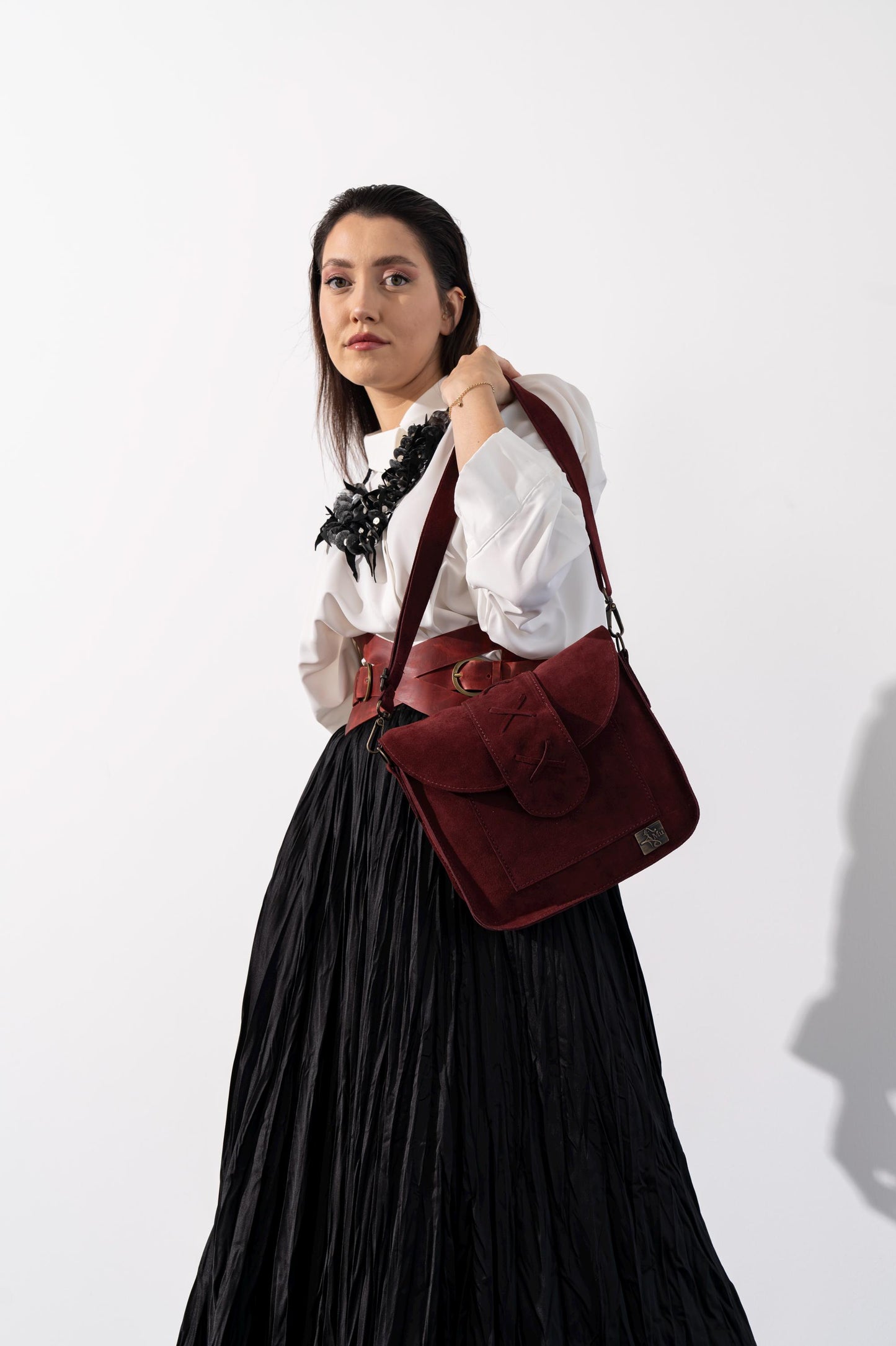 Genuine Leather Suede Crossbody Bag: Magnetic Closure