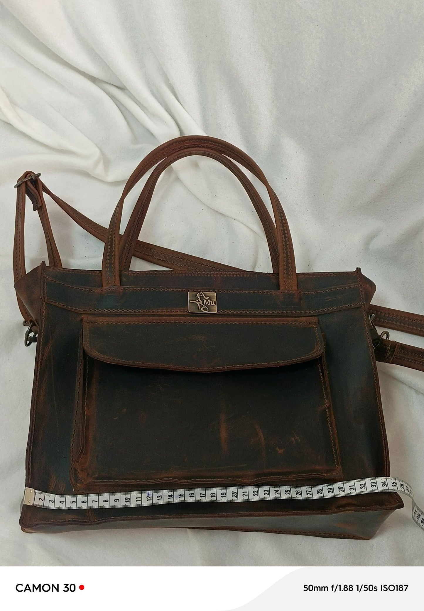 Genuine Leather Tote Bag: Nagada Design, Long & Short Handles