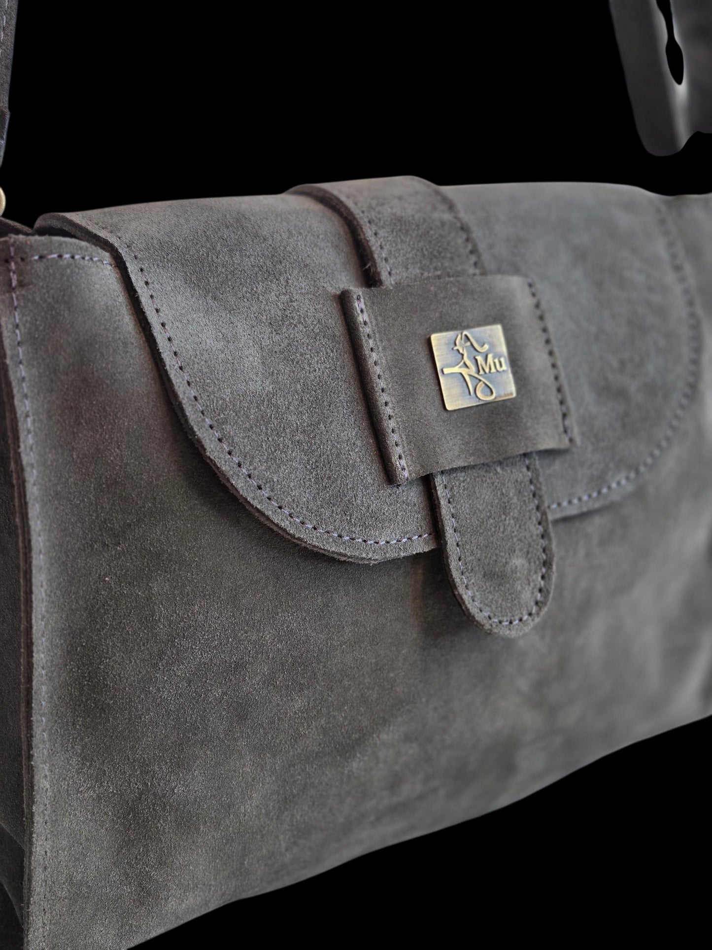 Women's suede handbag, made of genuine leather