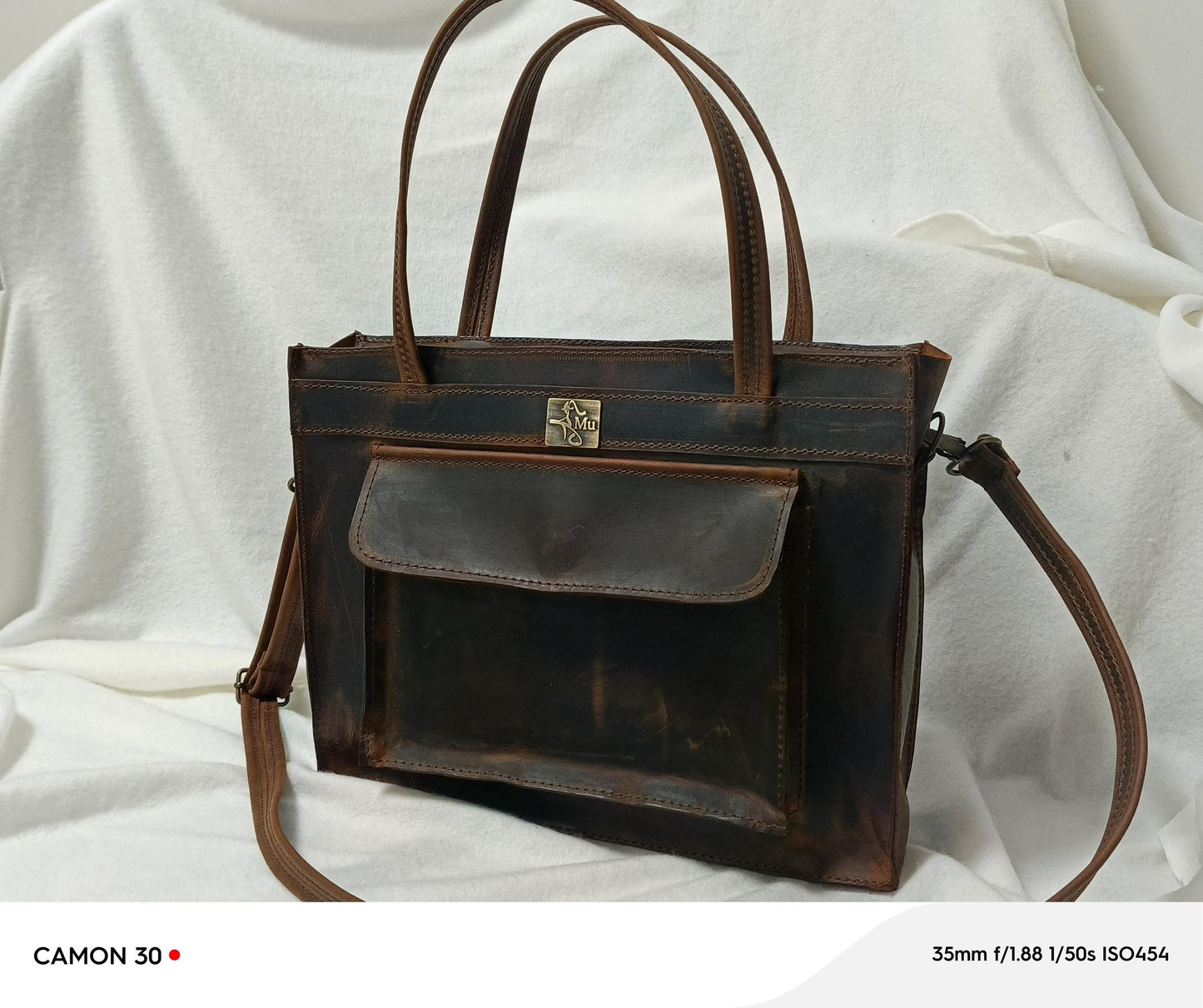 Genuine Leather Tote Bag: Nagada Design, Long & Short Handles