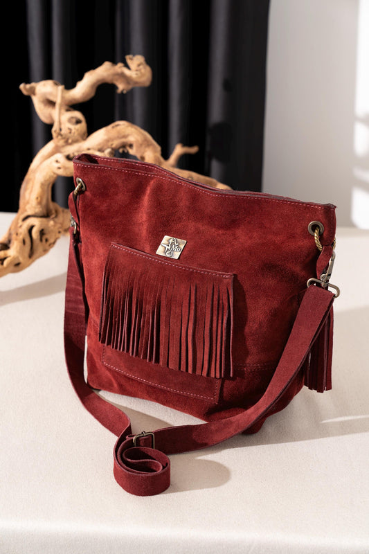 Genuine Leather Fringe Shoulder Bag - Meritaten