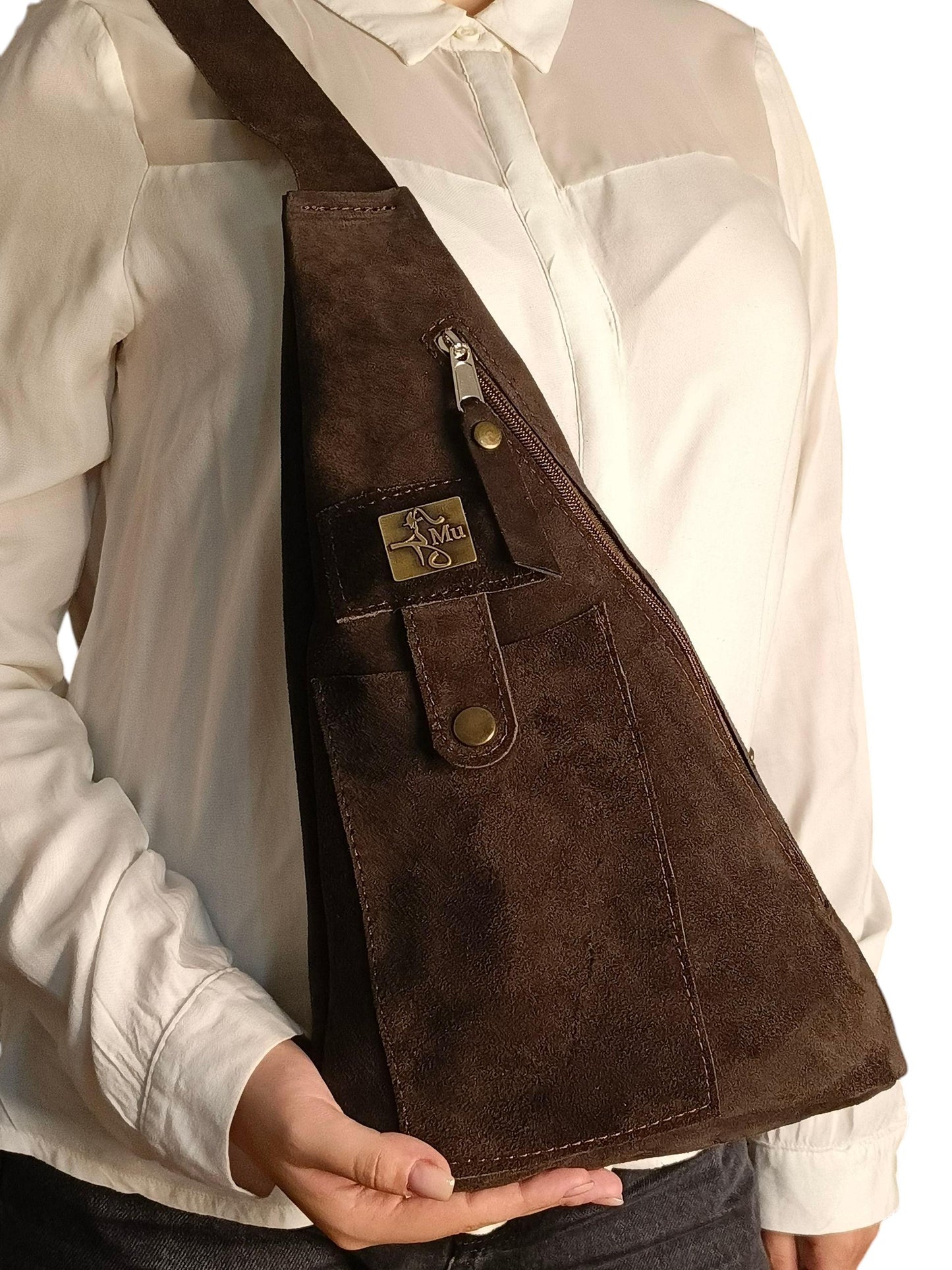 Shoulder bag made of genuine suede leather