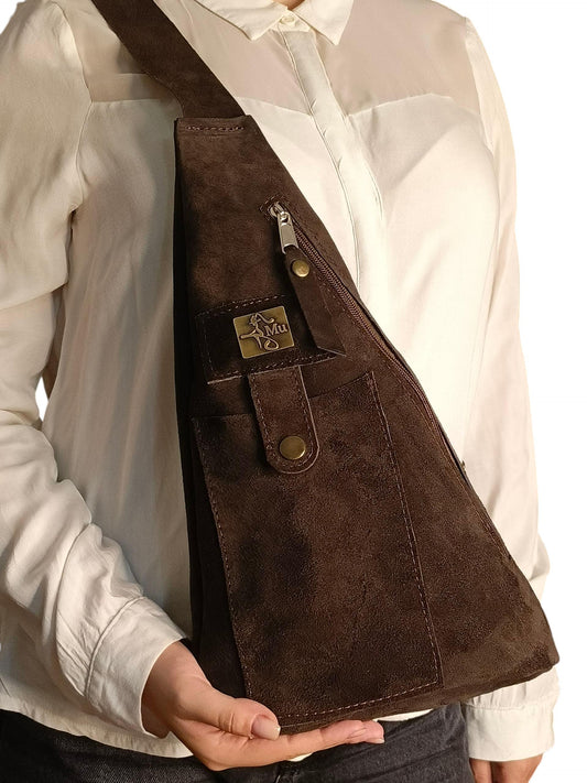 Shoulder bag made of genuine suede leather