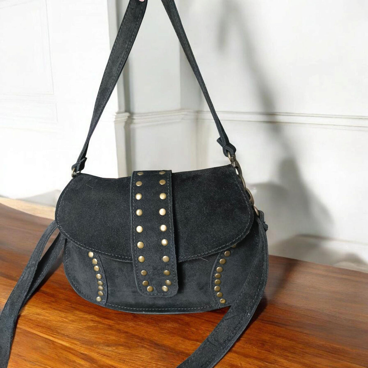 Women's shoulder bag made of genuine suede leather